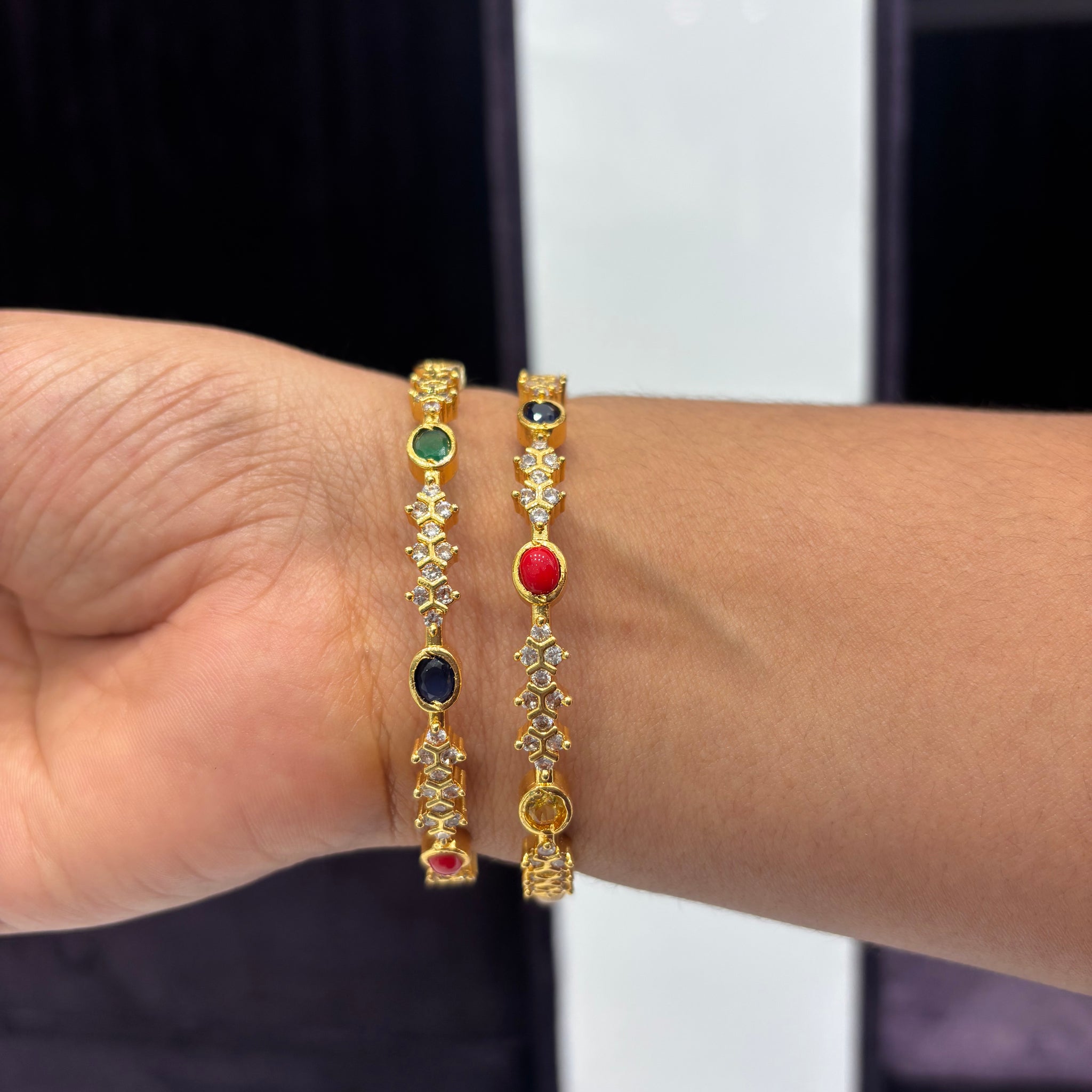 Cz Navarathna Stone Bangles (set of 2)