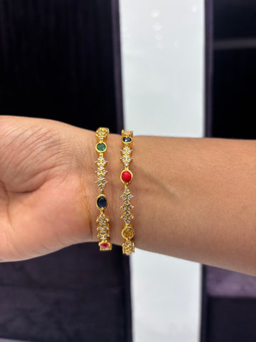 Cz Navarathna Stone Bangles (set of 2)