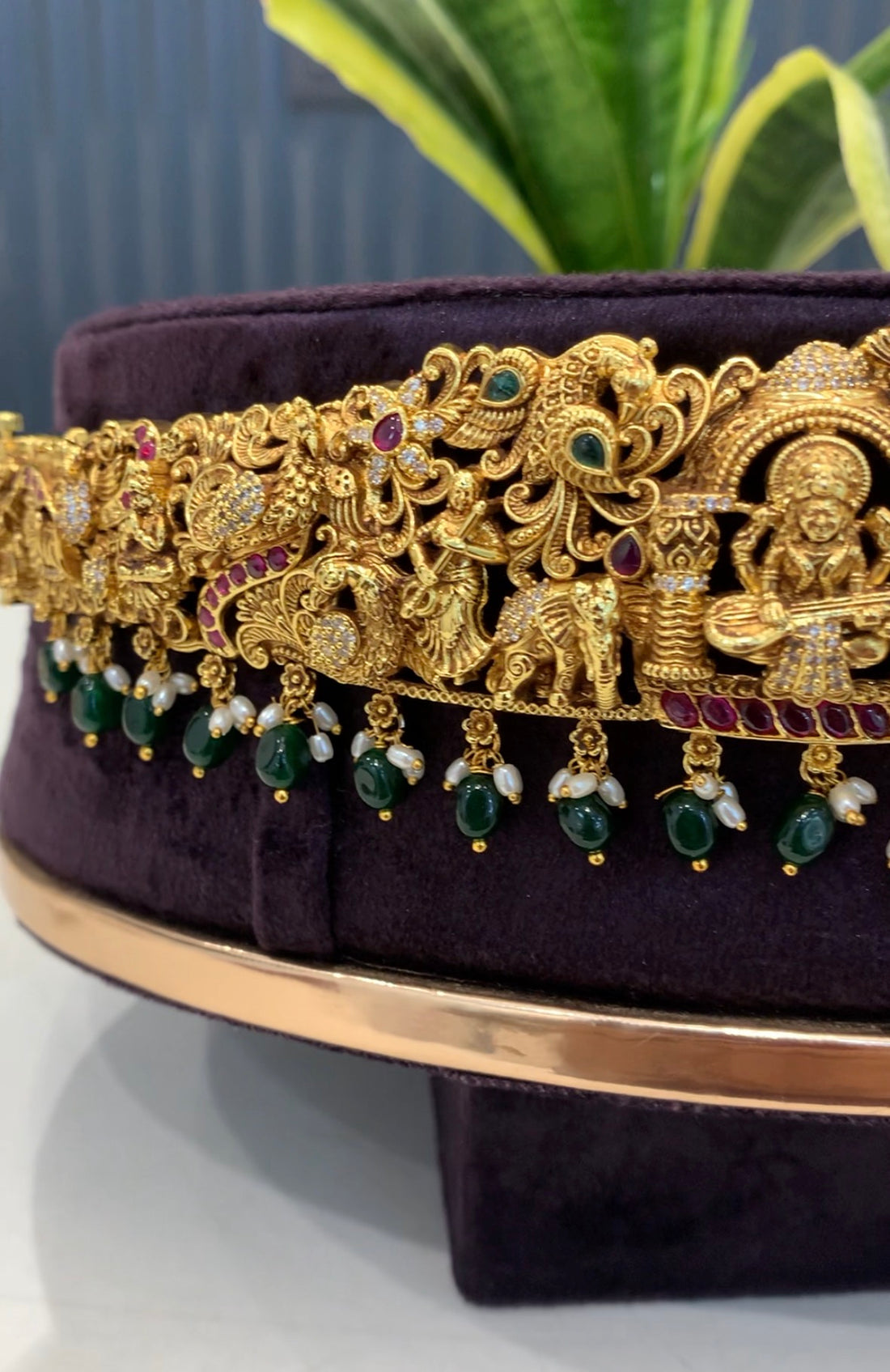Beautiful customised 3D vaddanam with green beads