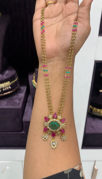 Beautiful Multi stone locket with gold ball chain