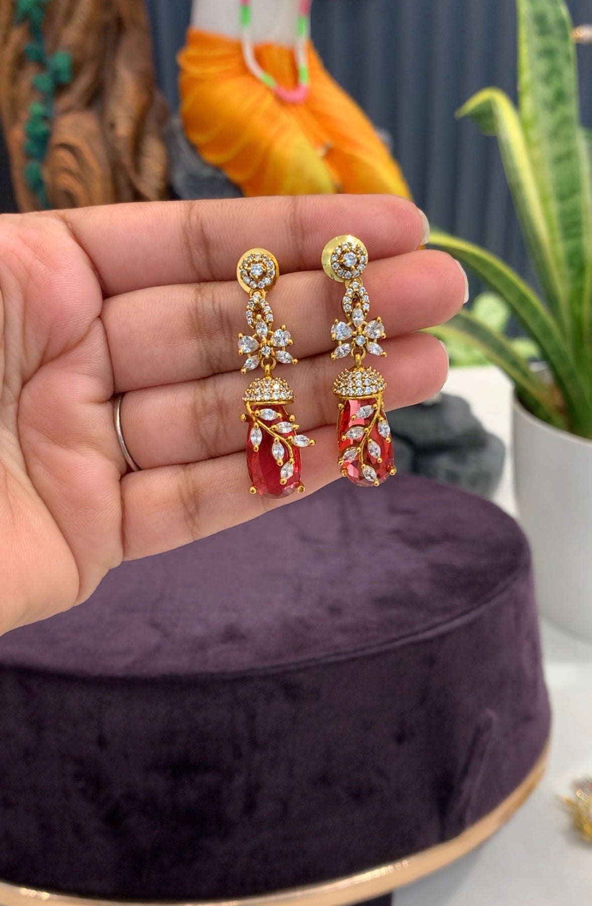 Beautiful gold replica red stone earrings