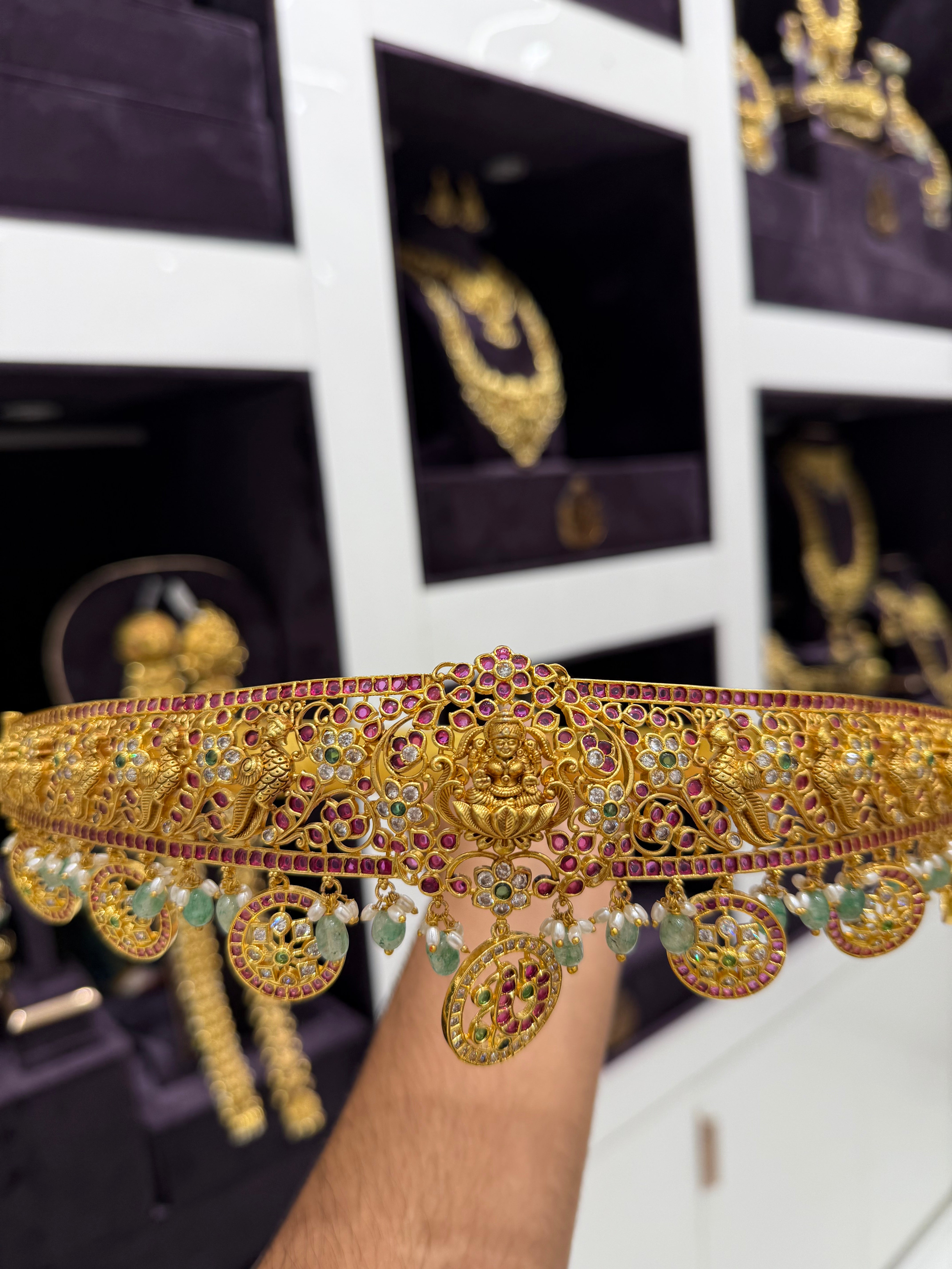 Beautiful customised adult vaddanam with green beads