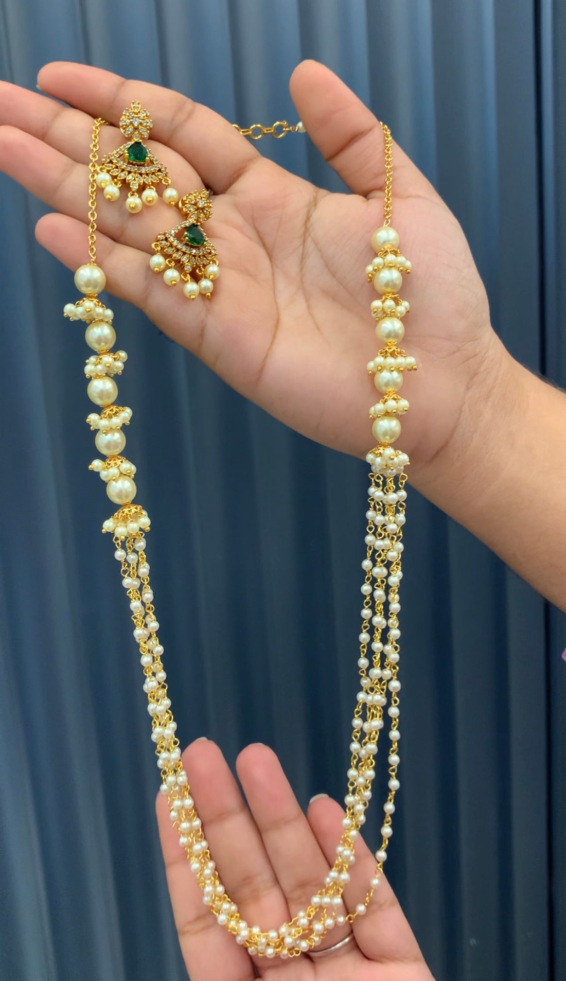 Beautiful customised pearls chain earrings 22-24inchs