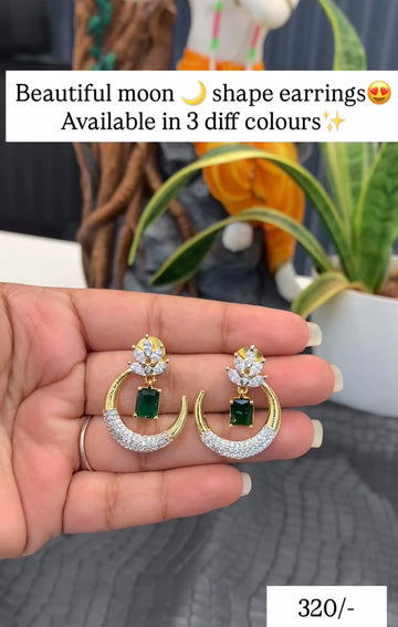 Beautiful green stone moon shape earrings