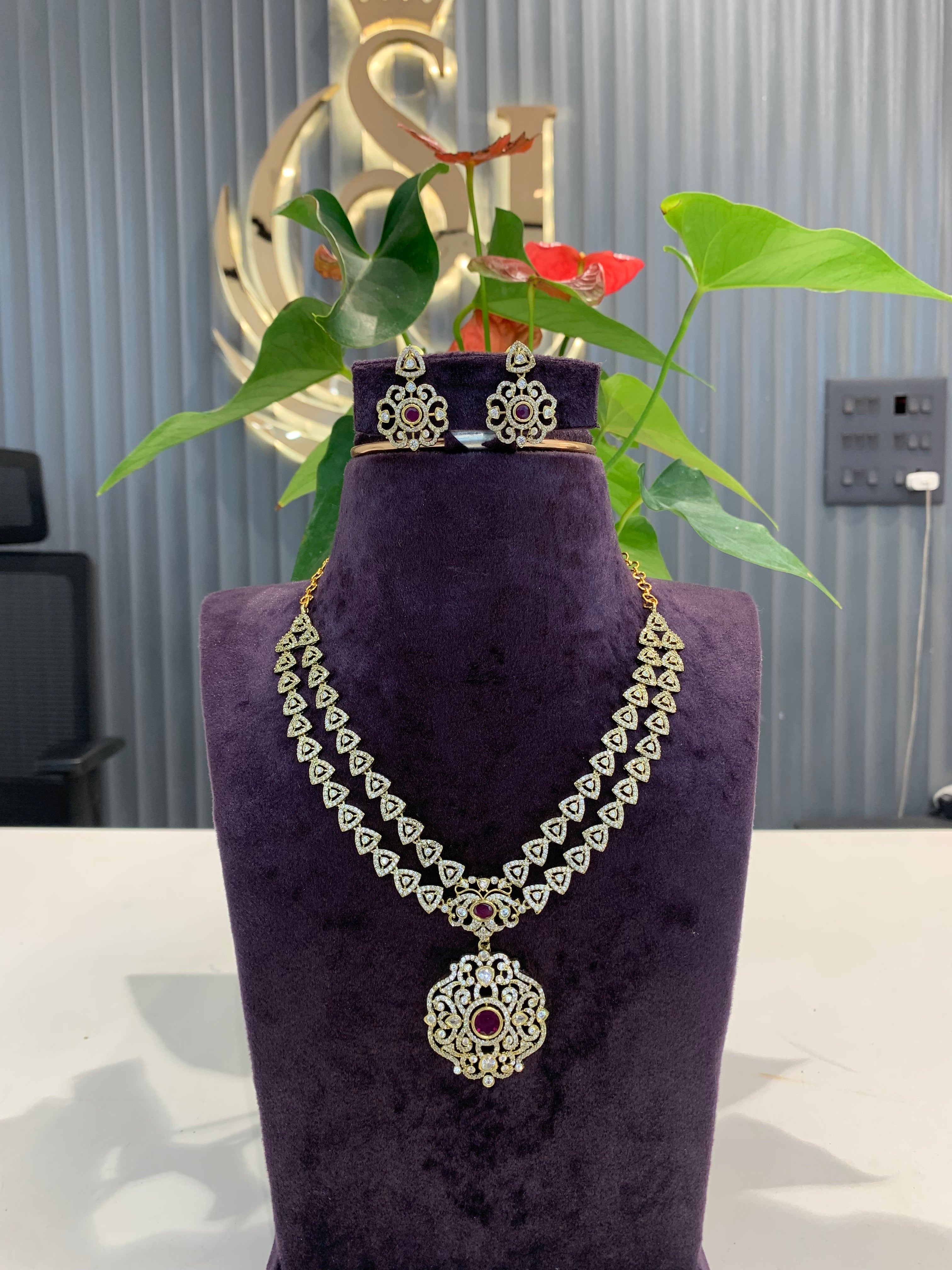 Beautiful mehandhi polish ruby stone double step necklace