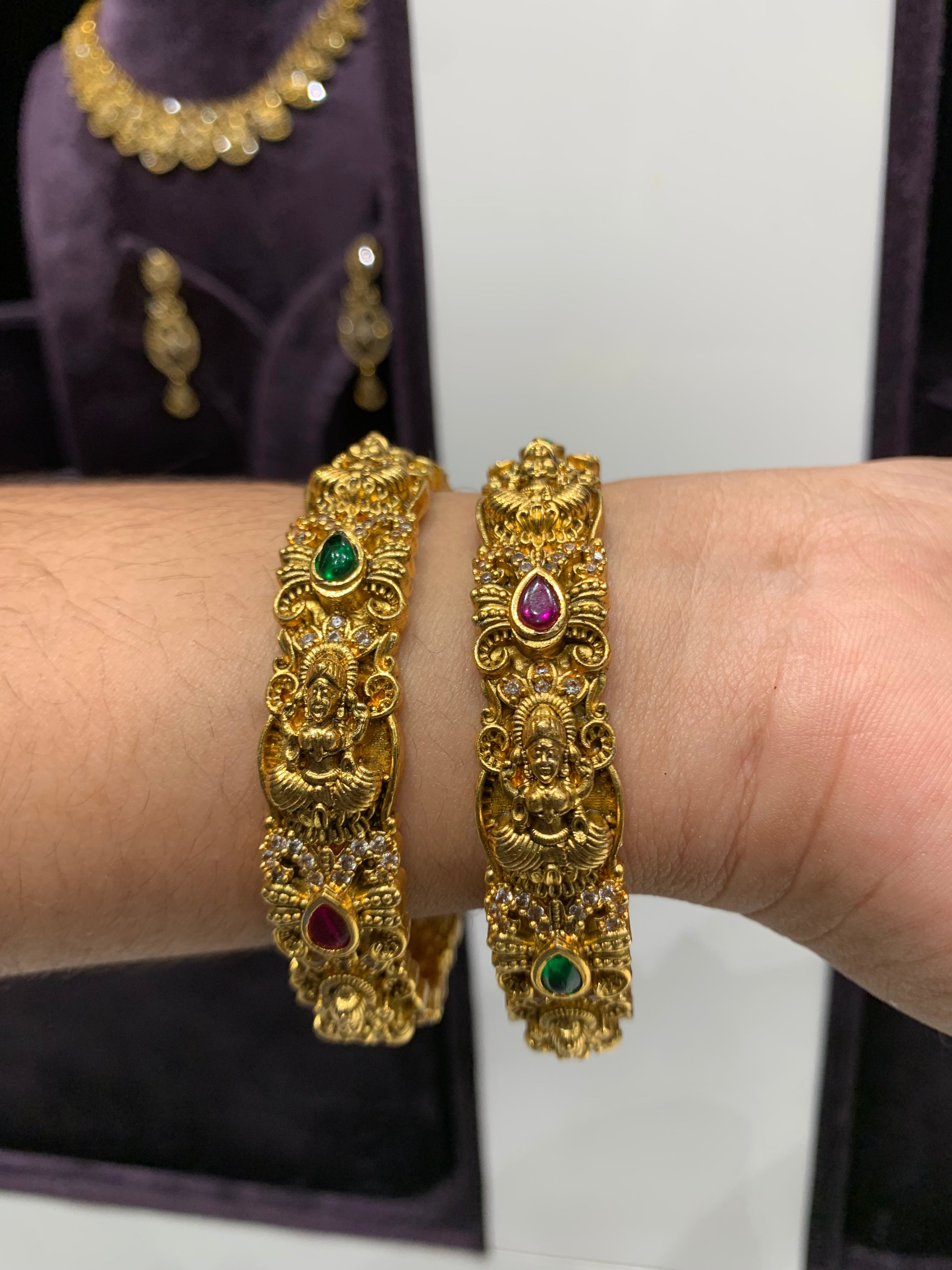 Beautiful nakshi multi stone bangles set of 2