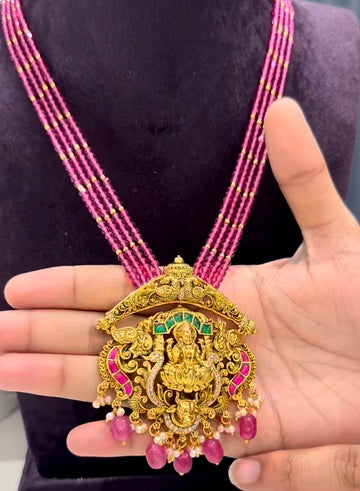 Beautiful jadav Lakshmidevi Necklace with 4line Beadset