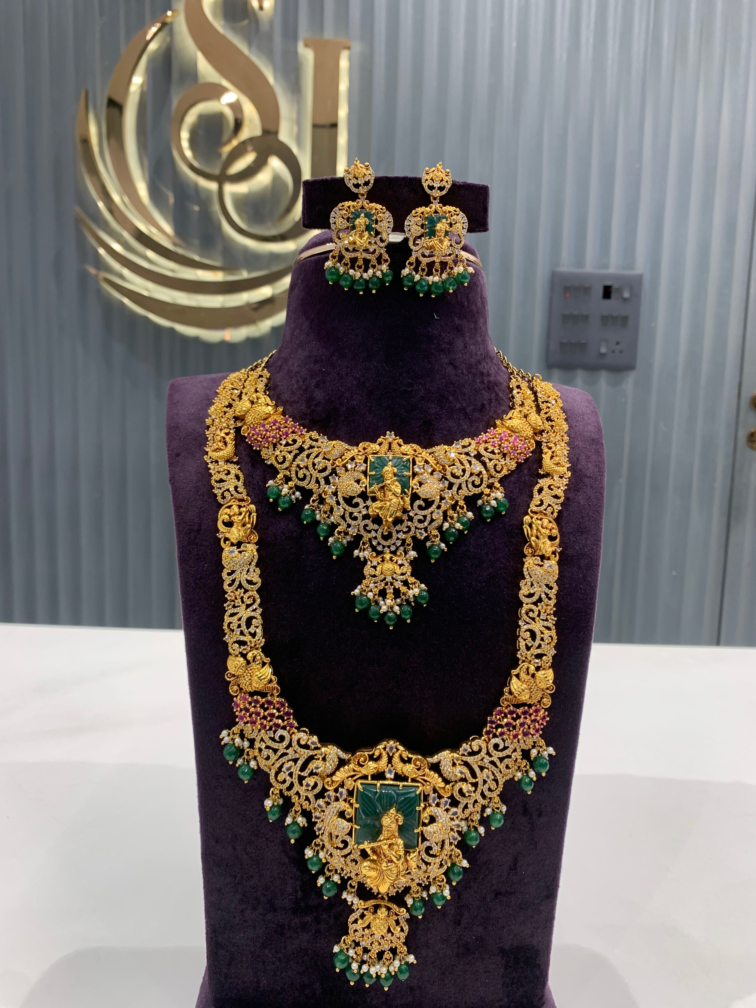 Beautiful combo set (long haram +short necklace + 1 set earrings )