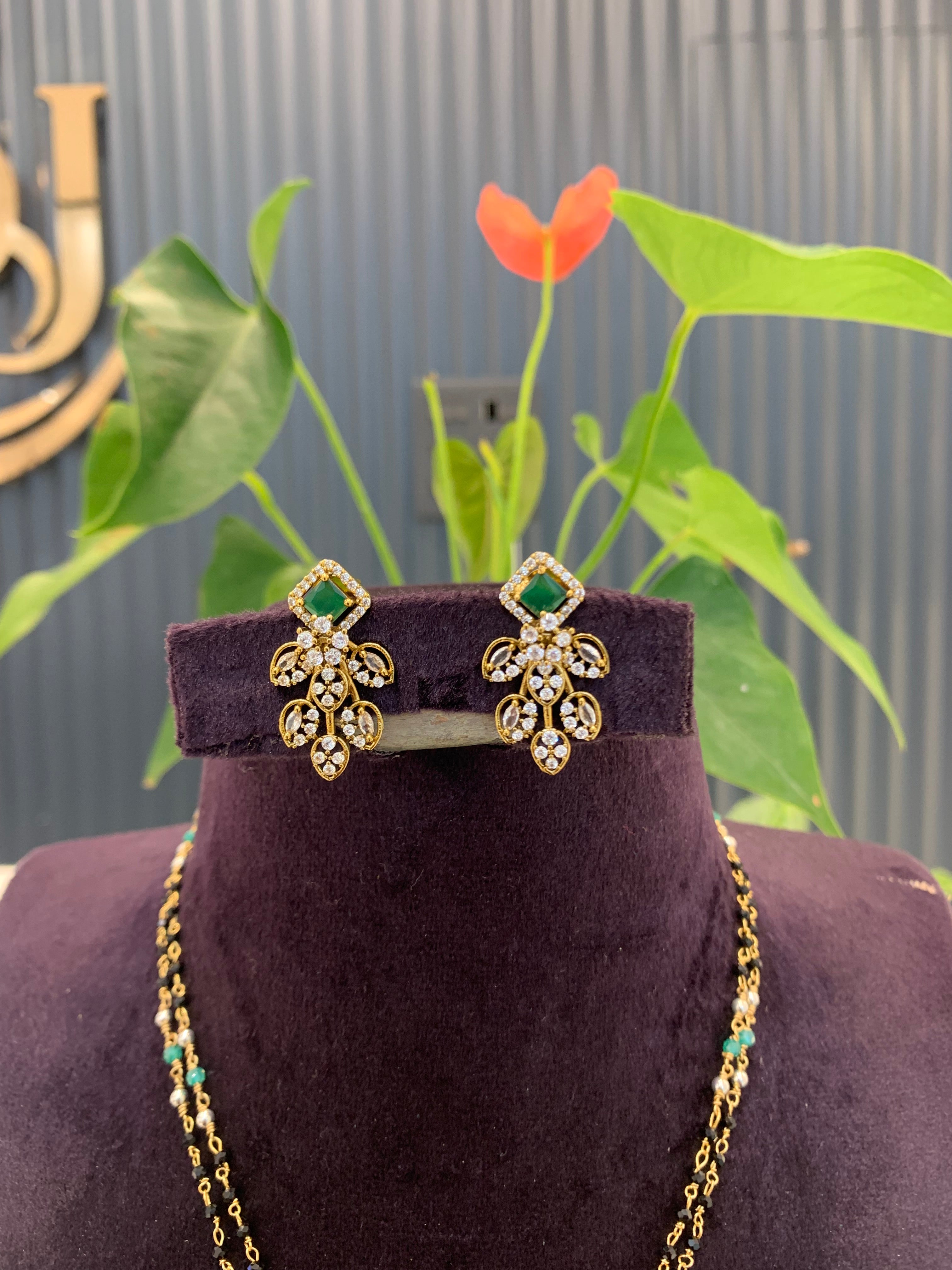 Beautiful Locket set with Black beads – Sujatha Gold Covering Works
