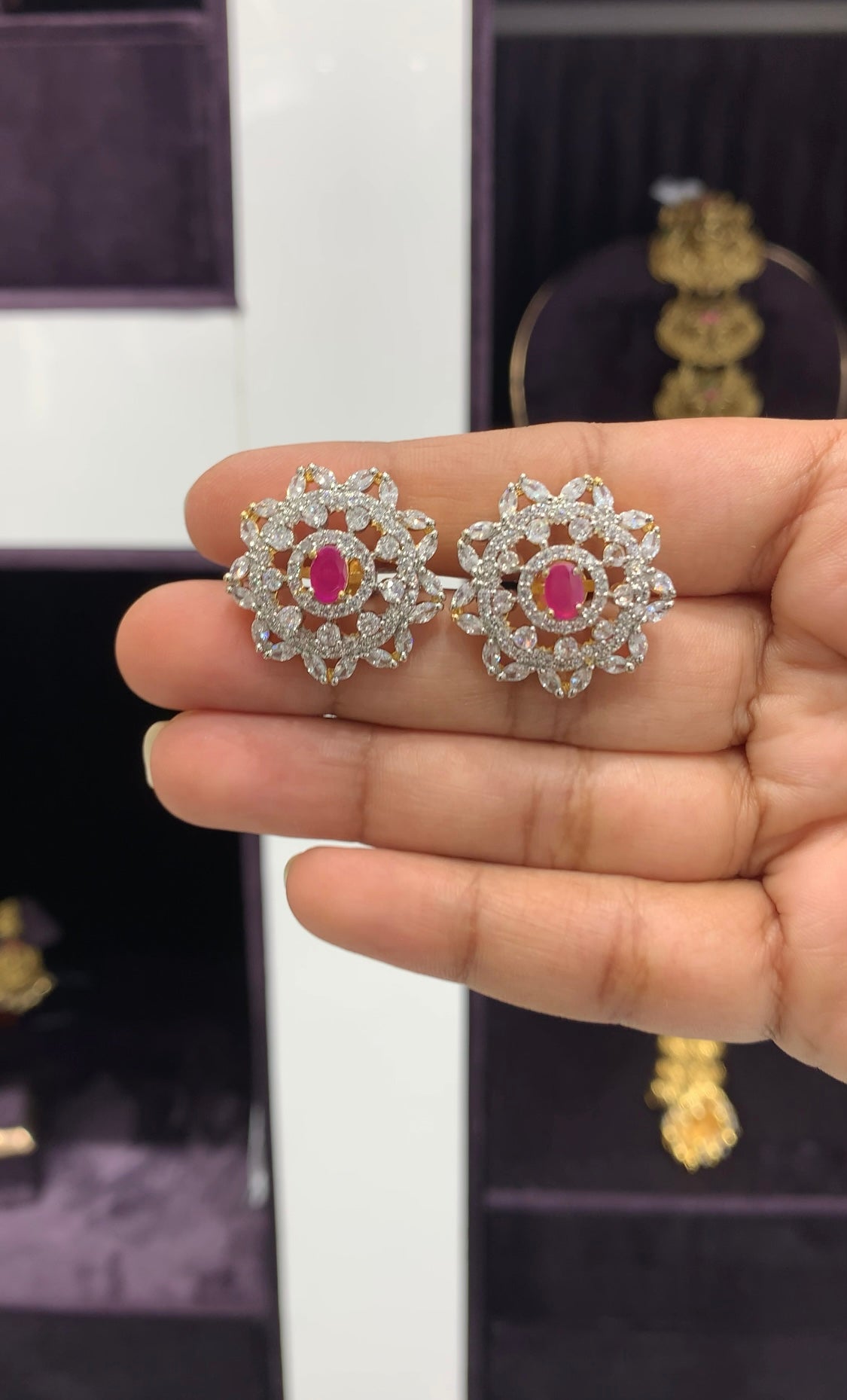 Beautiful Gj pink stone studs