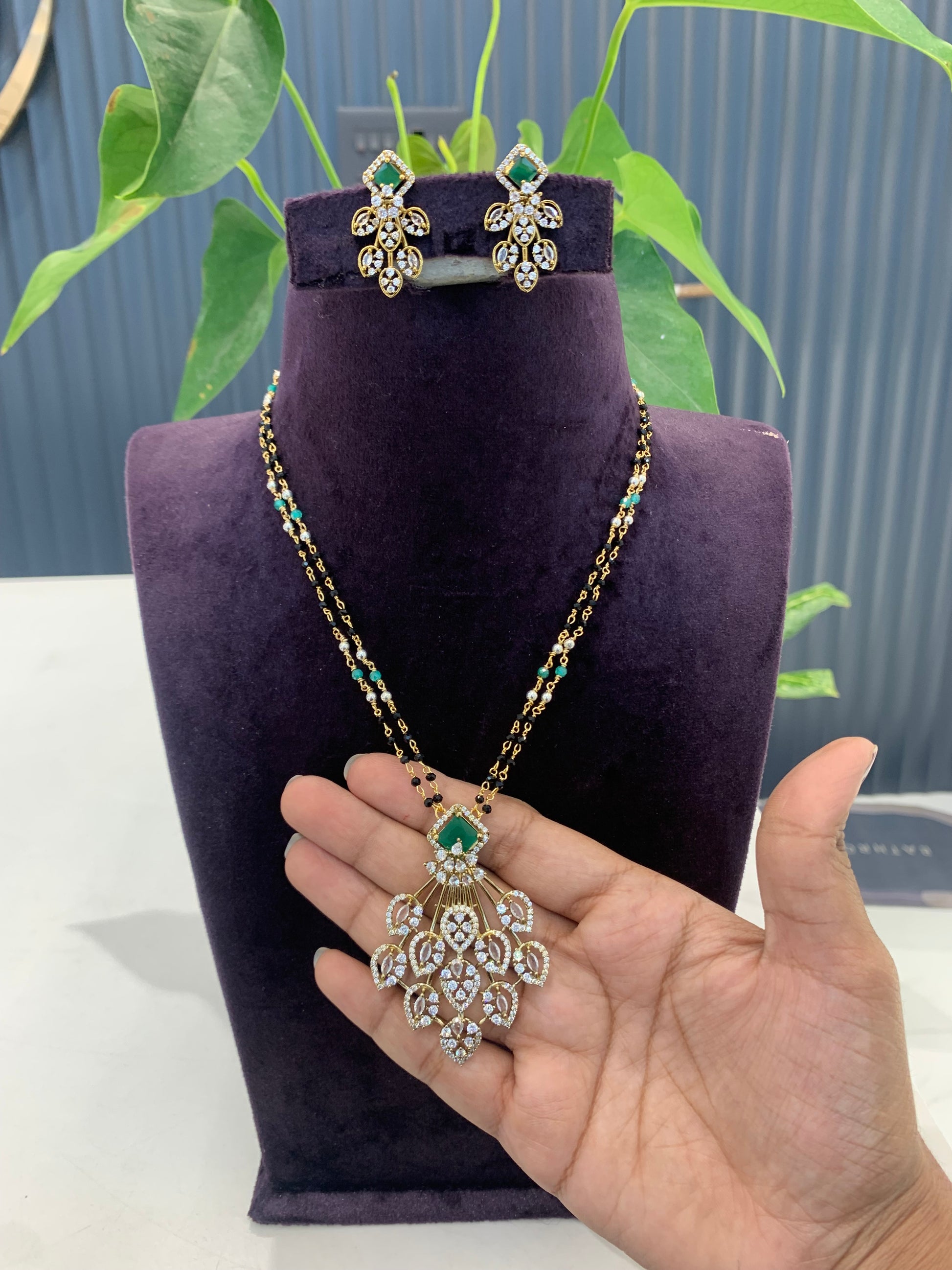 Beautiful Locket set with Black beads – Sujatha Gold Covering Works