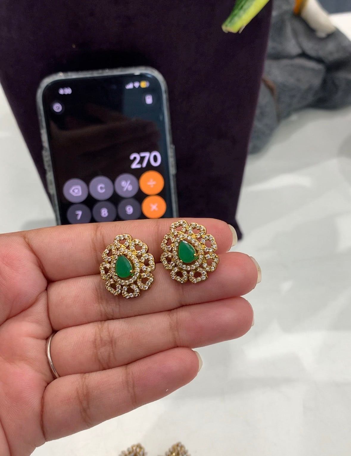 Beautiful Green stone studs @ashadam offer