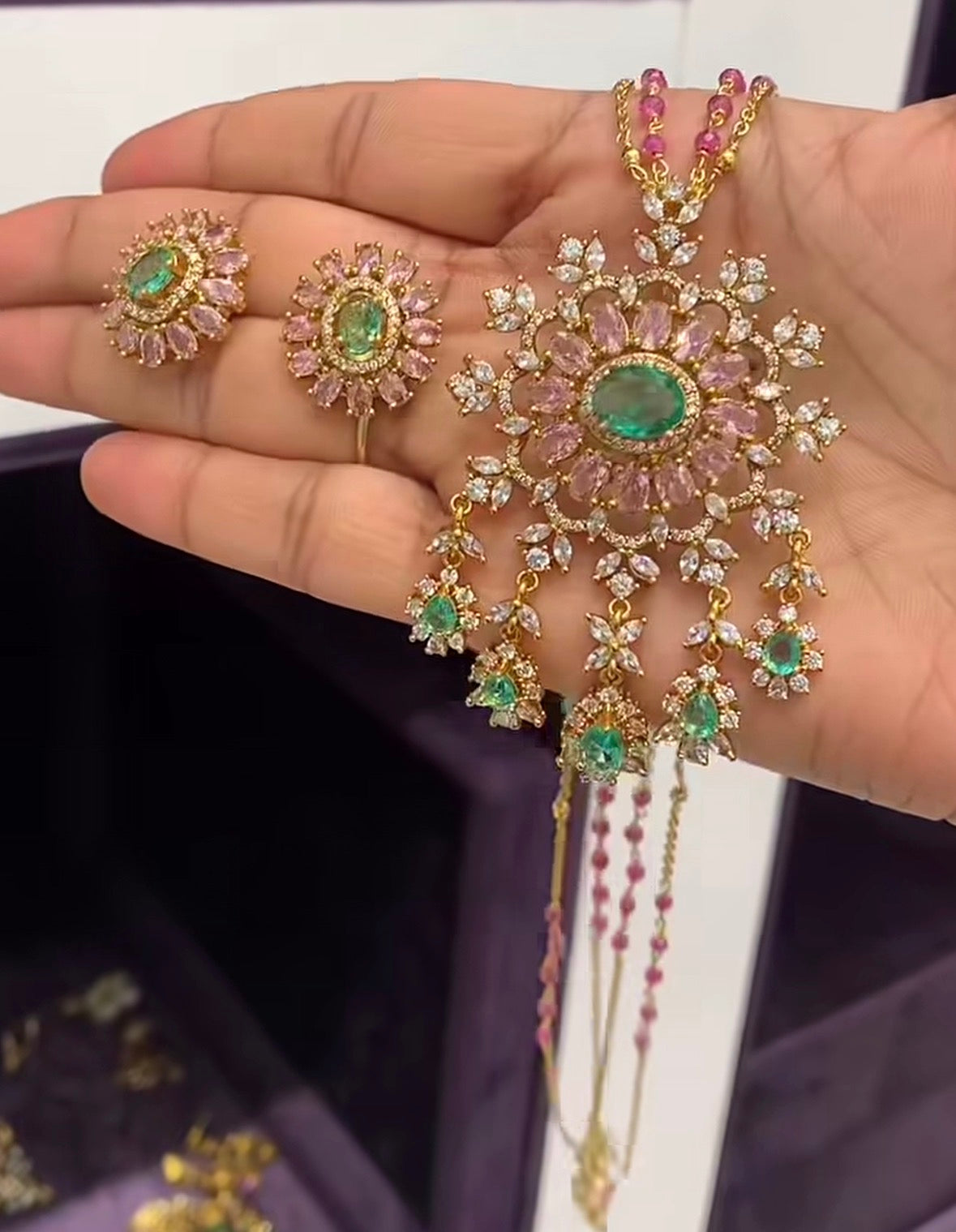 Beautiful Pendent set with Customised Chandraharam Chain