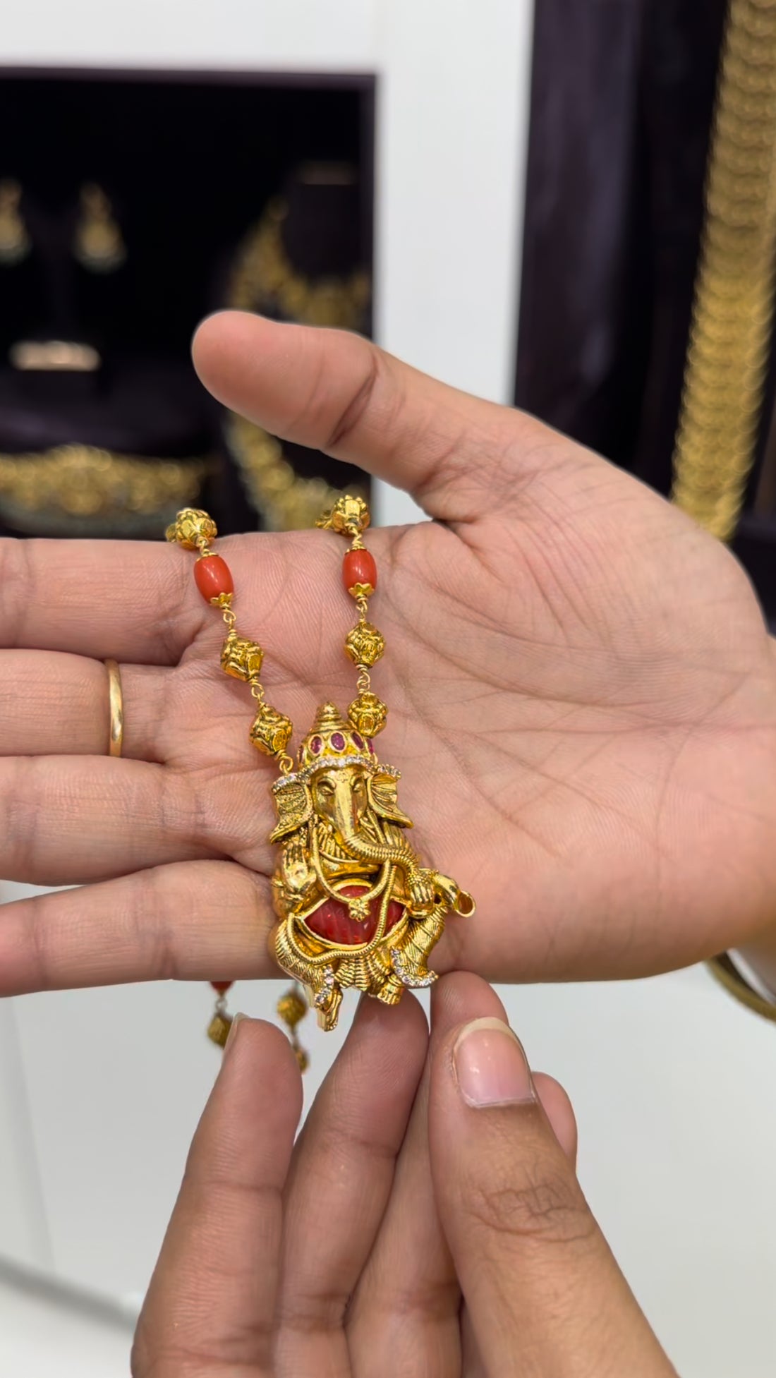 Cute coral ganesh pendant chain