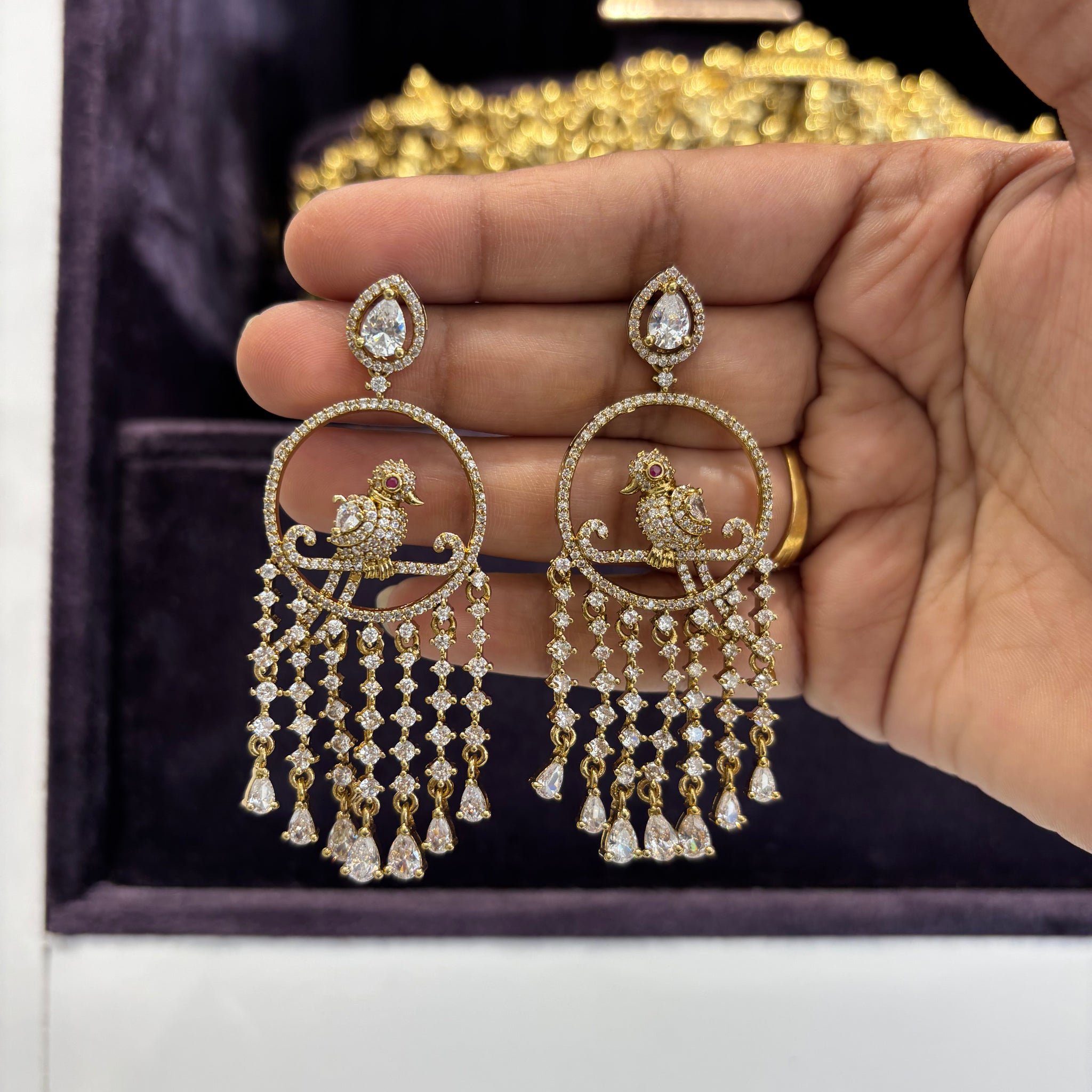 White Stone Parrot Earrings