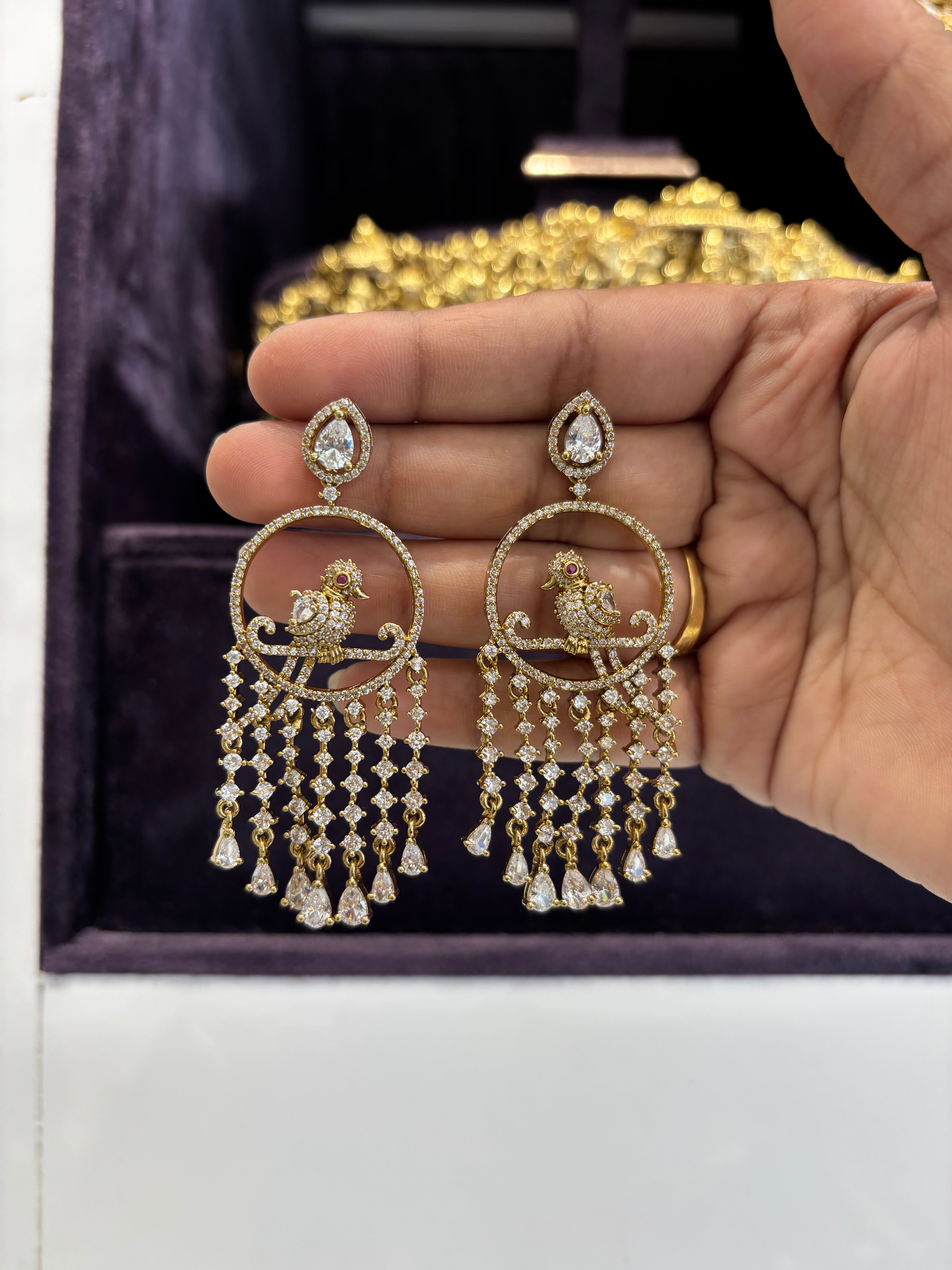 White Stone Parrot Earrings