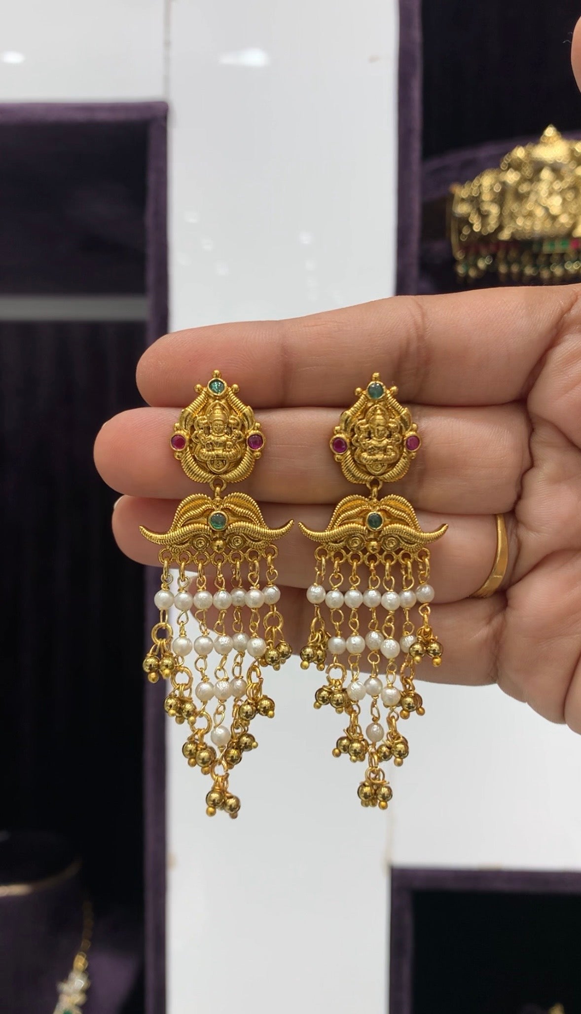 Nakshi bead hanging earrings