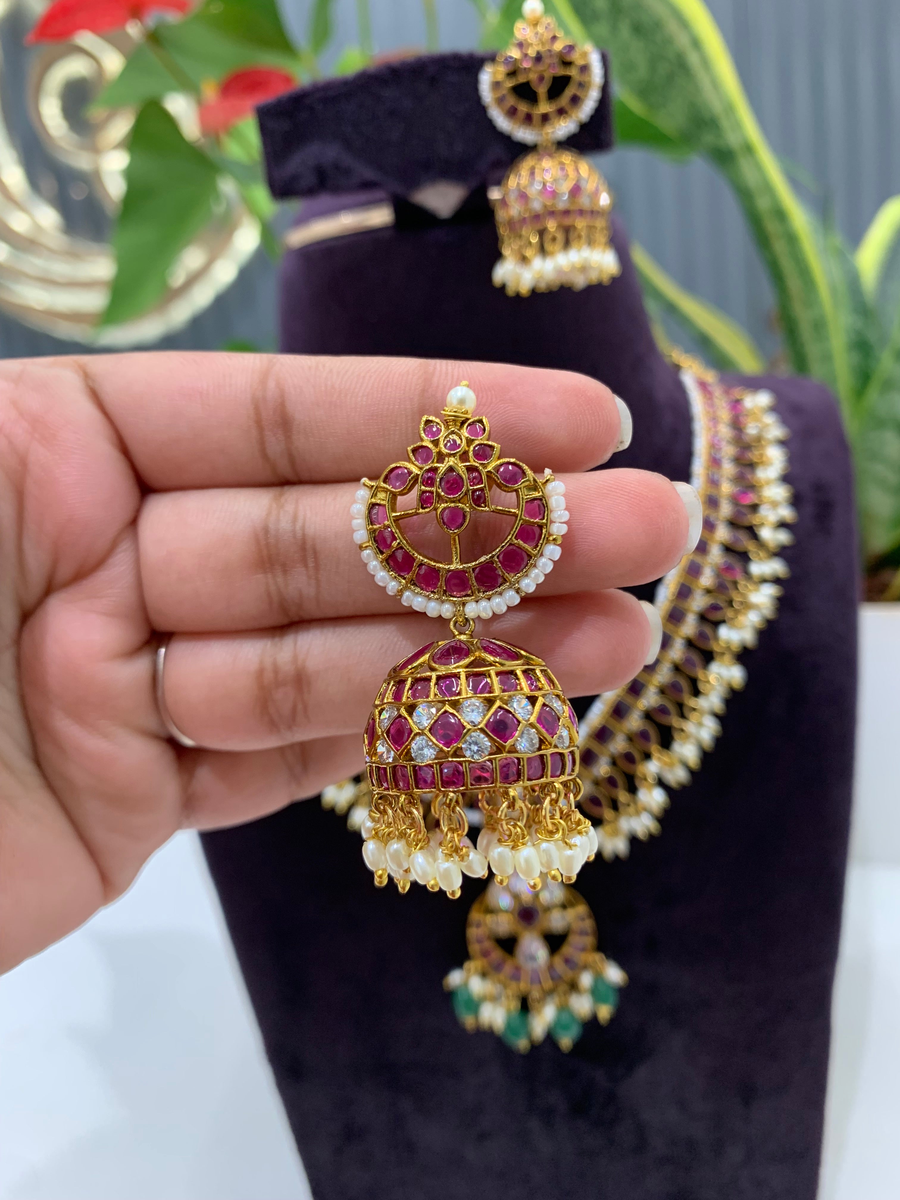 Beautiful kempu stone trending neckset