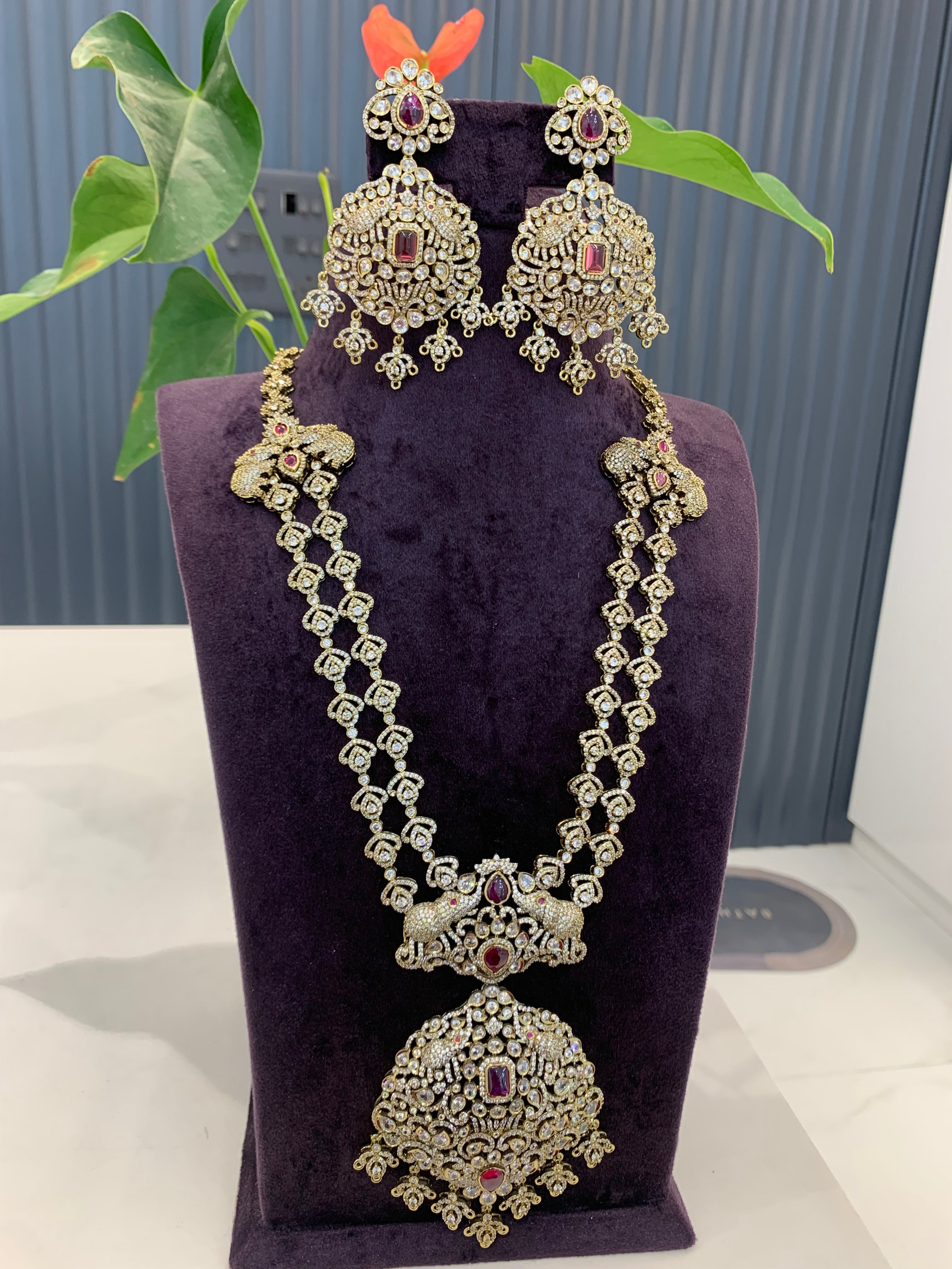 Beautiful Uncut stone mehandi Victoria 2 layer Heavy Pink stone Haram