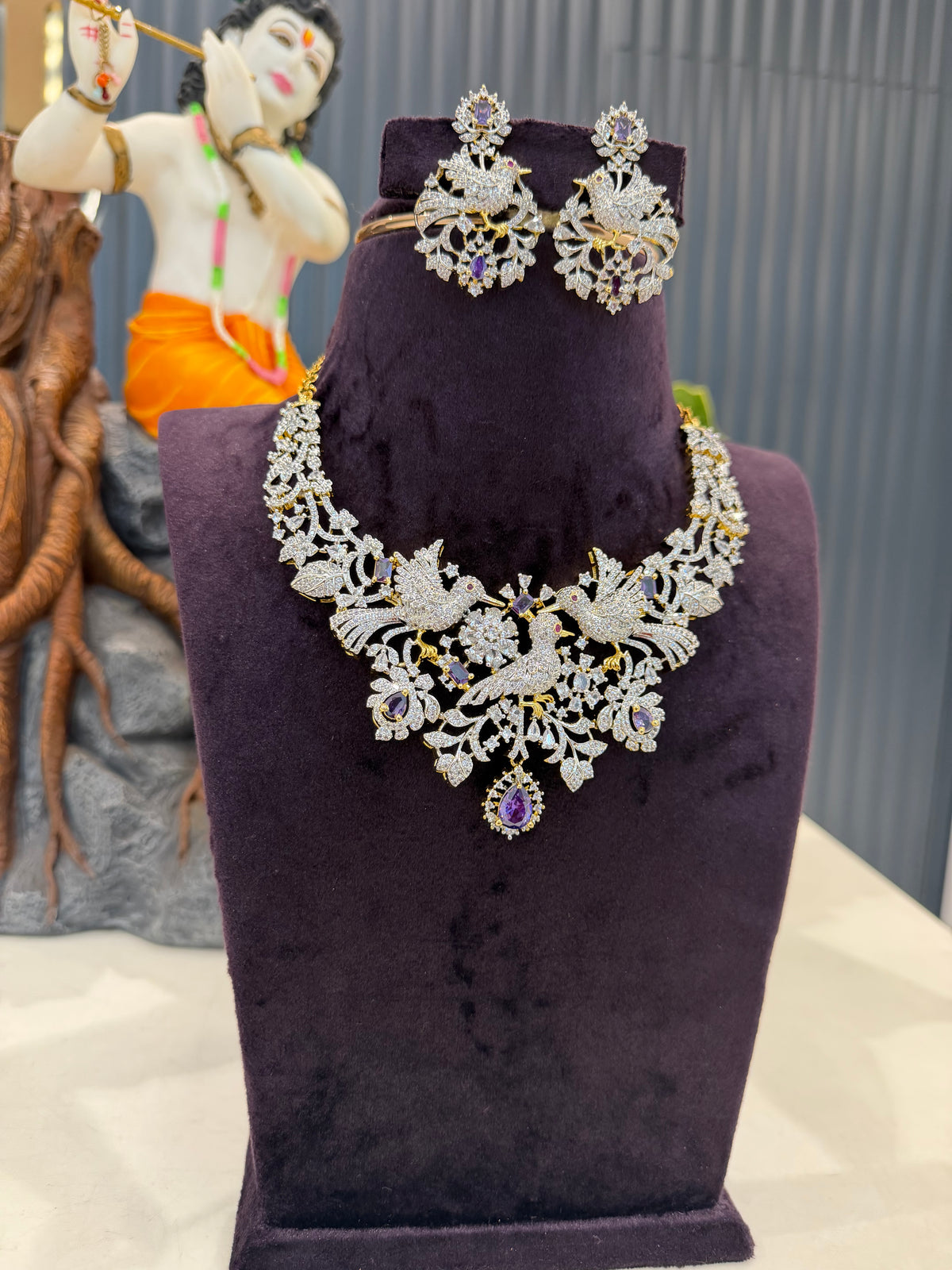 Beautiful Gj polish Parrot Necklace with purple stone