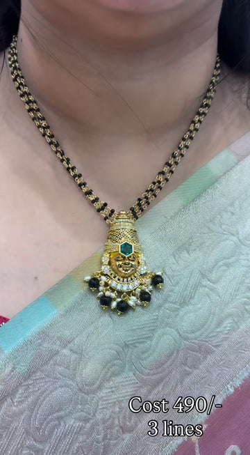 Beautiful lord Venkateswara swami pends with.3 line  black beads