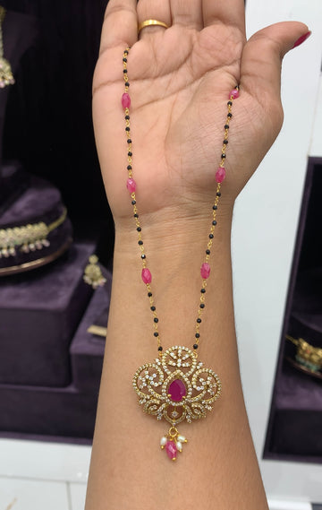 Beautiful Pink stone locket with Handmade Chain