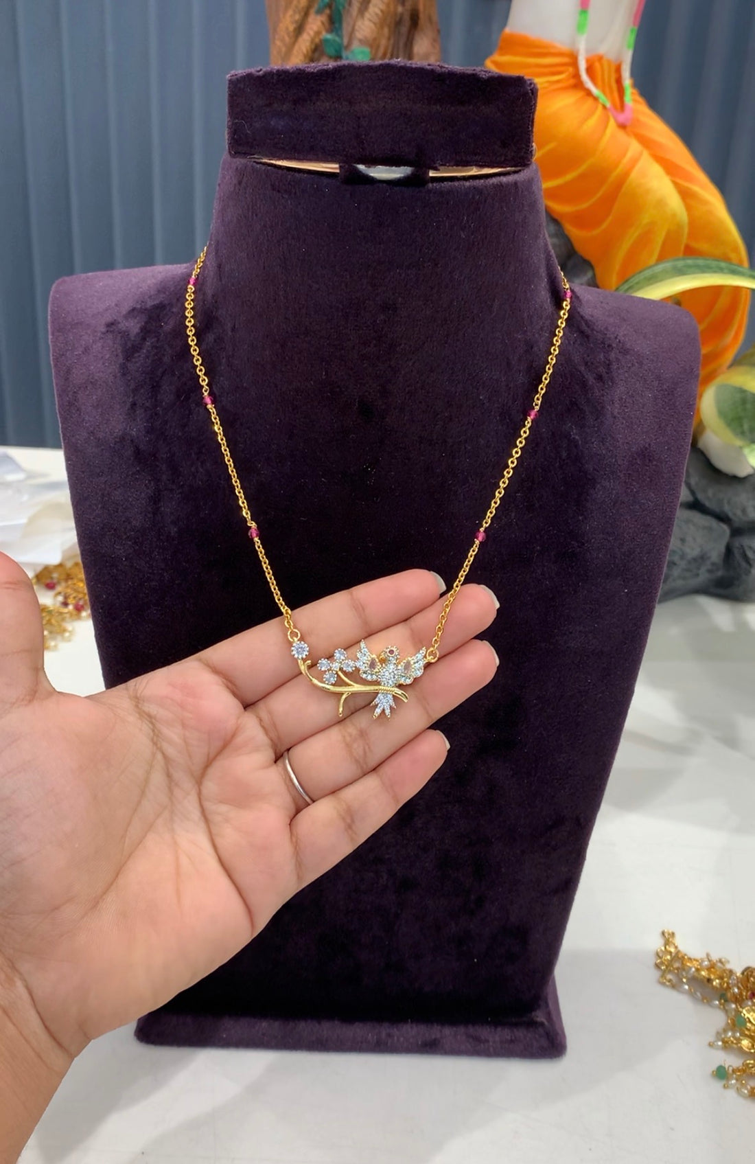 Beautiful chandraharam chain with diamond replica chain 18inchs