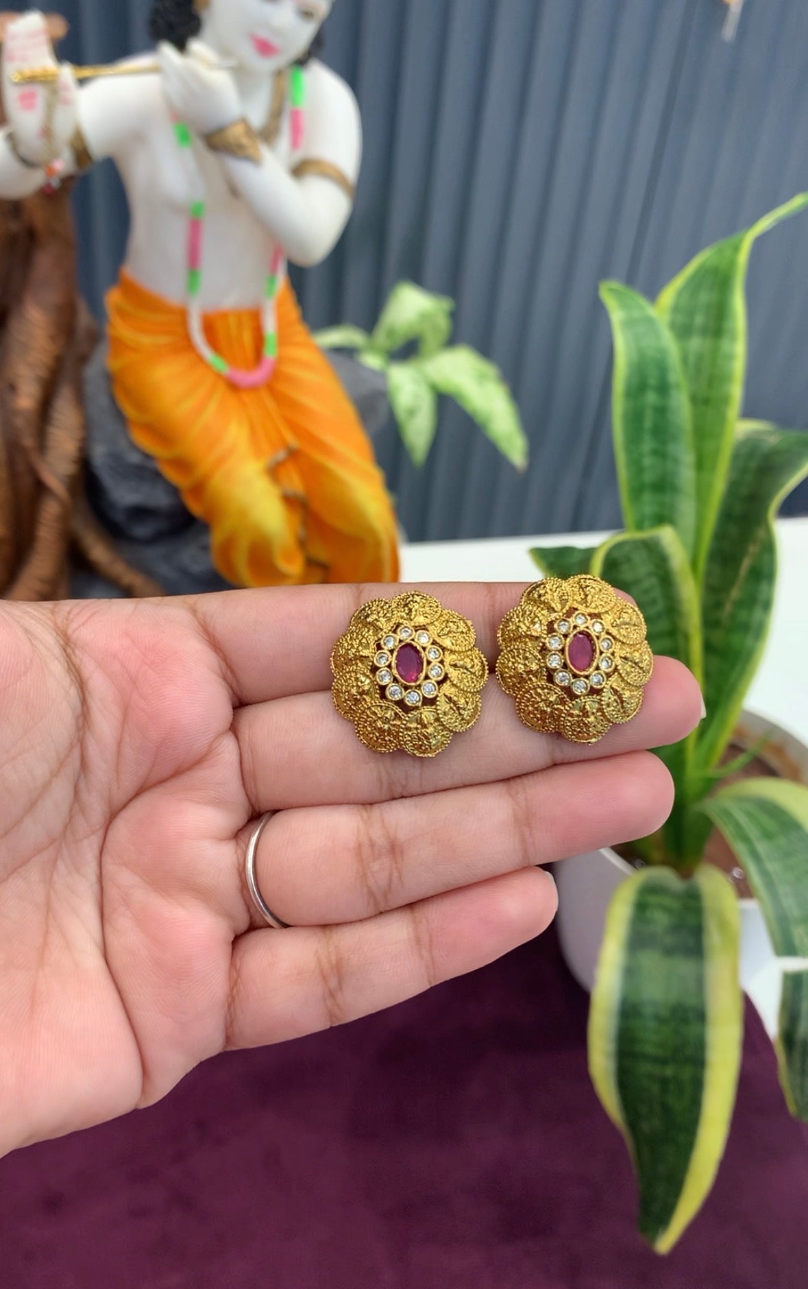 Beautiful ruby stone kasula studs