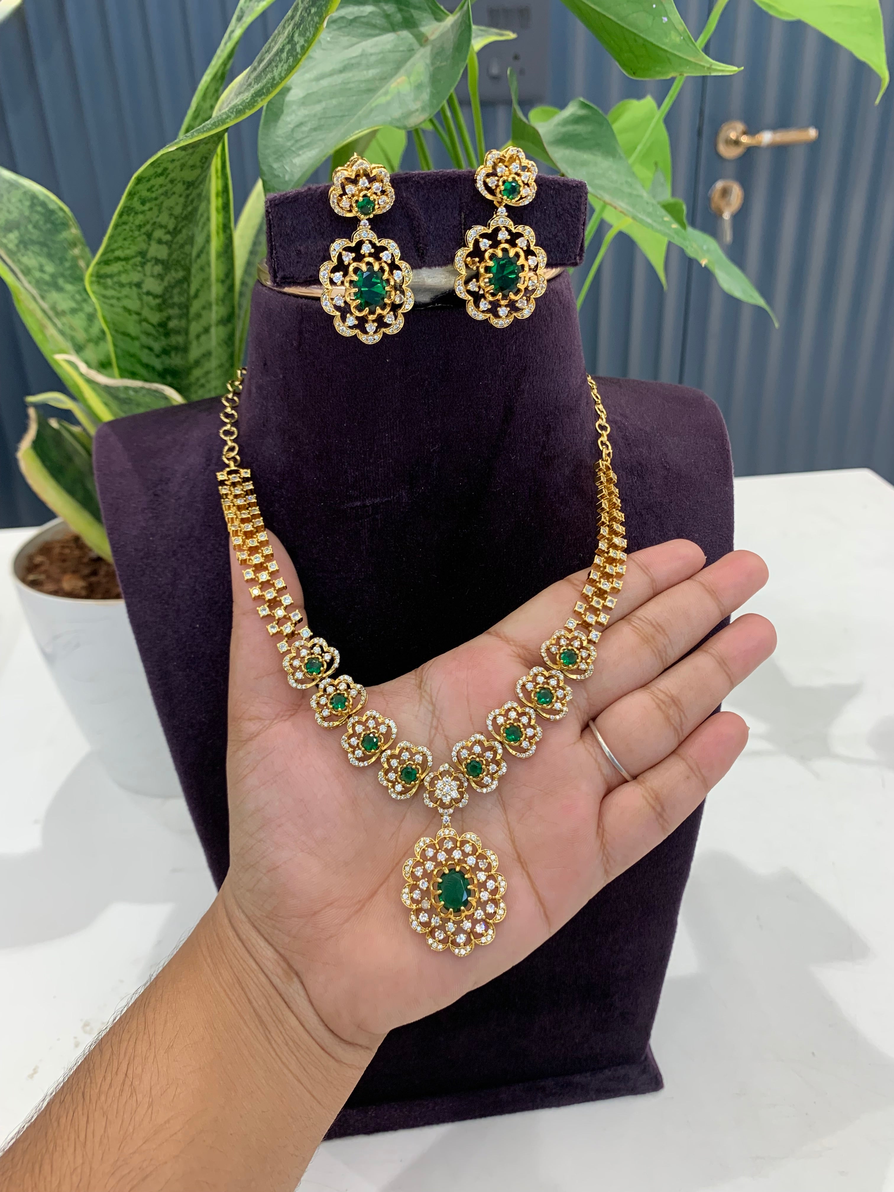Beautiful party wear green stone necklace