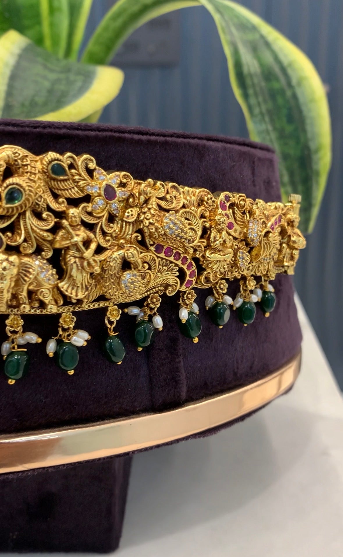 Beautiful customised 3D vaddanam with green beads