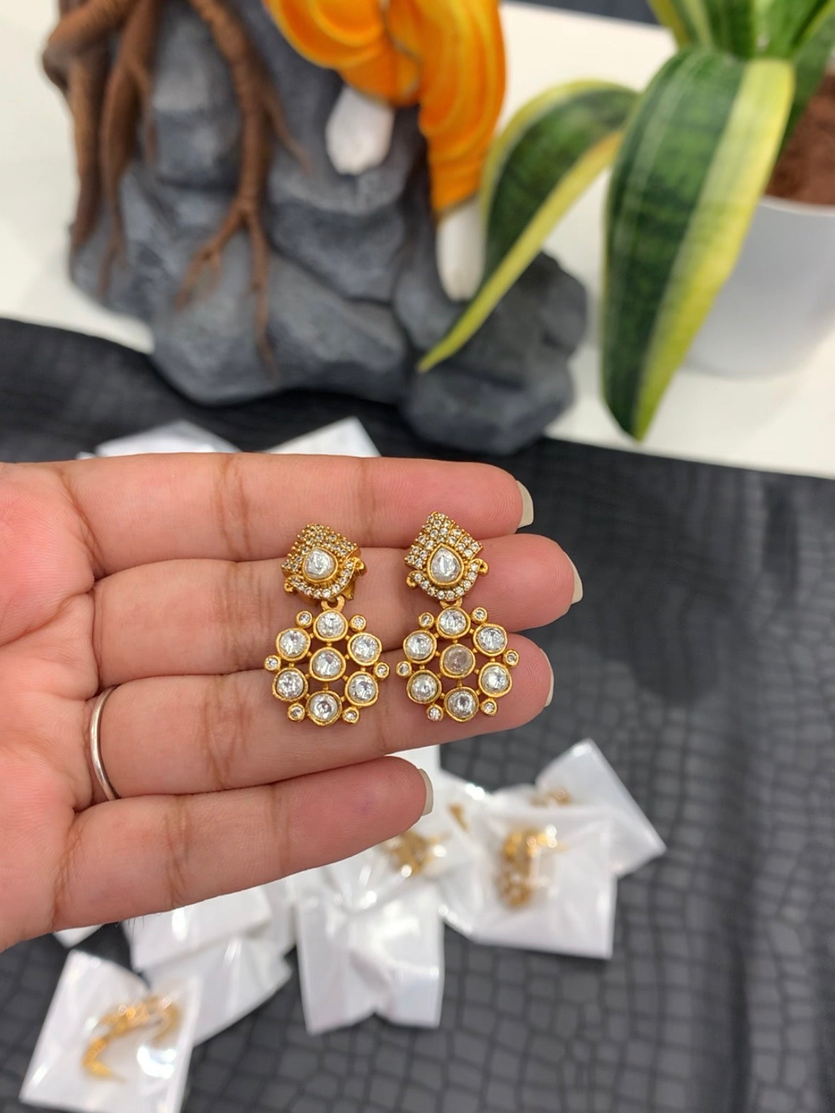 Beautiful White stone Studs with pushback