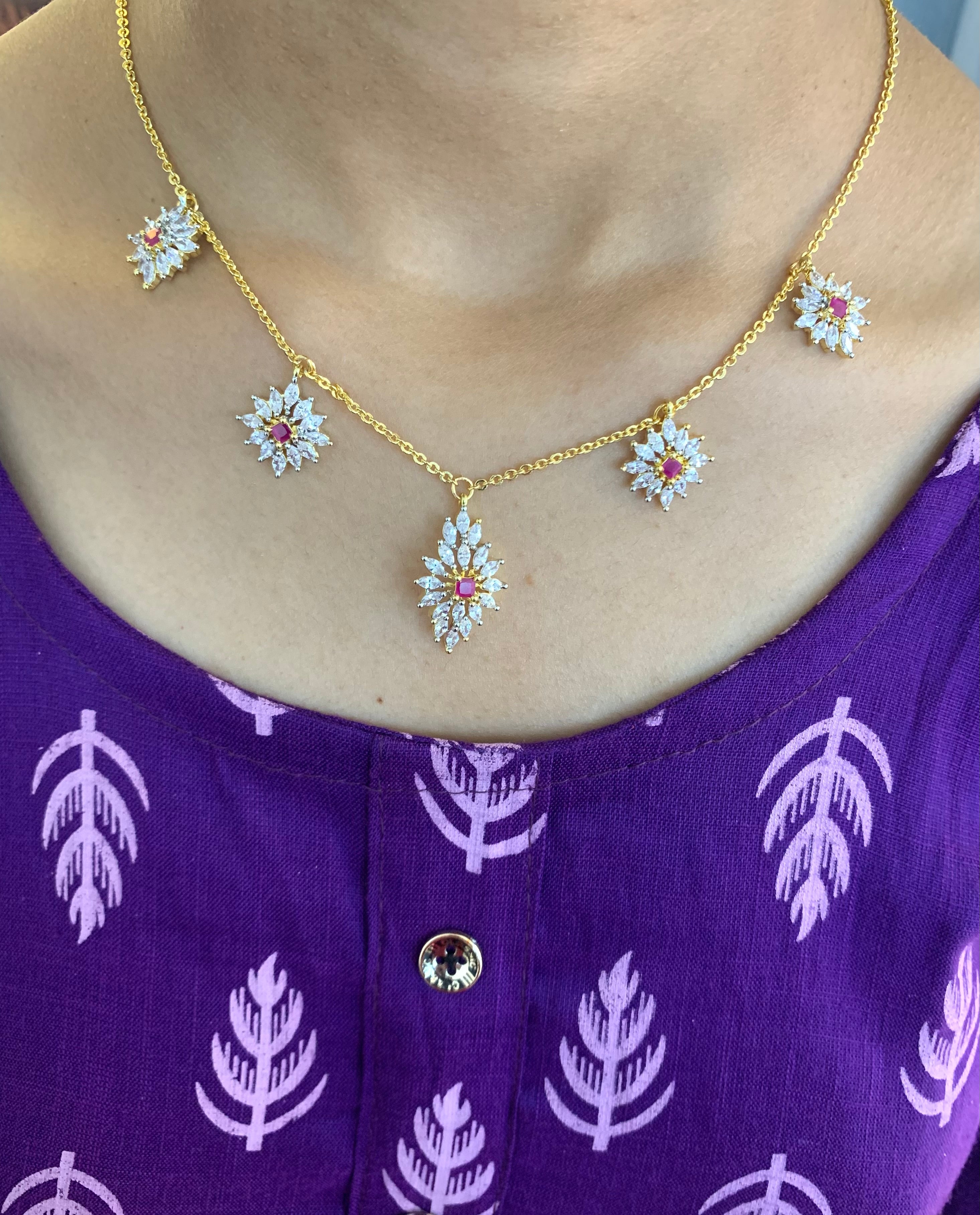 Beautiful diamond replica GJ drops chain set with earrings (18 inch’s )