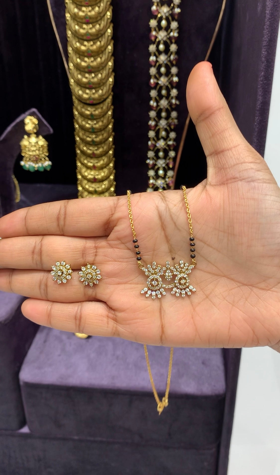 Beautiful Daimond replica locket set with Black beads