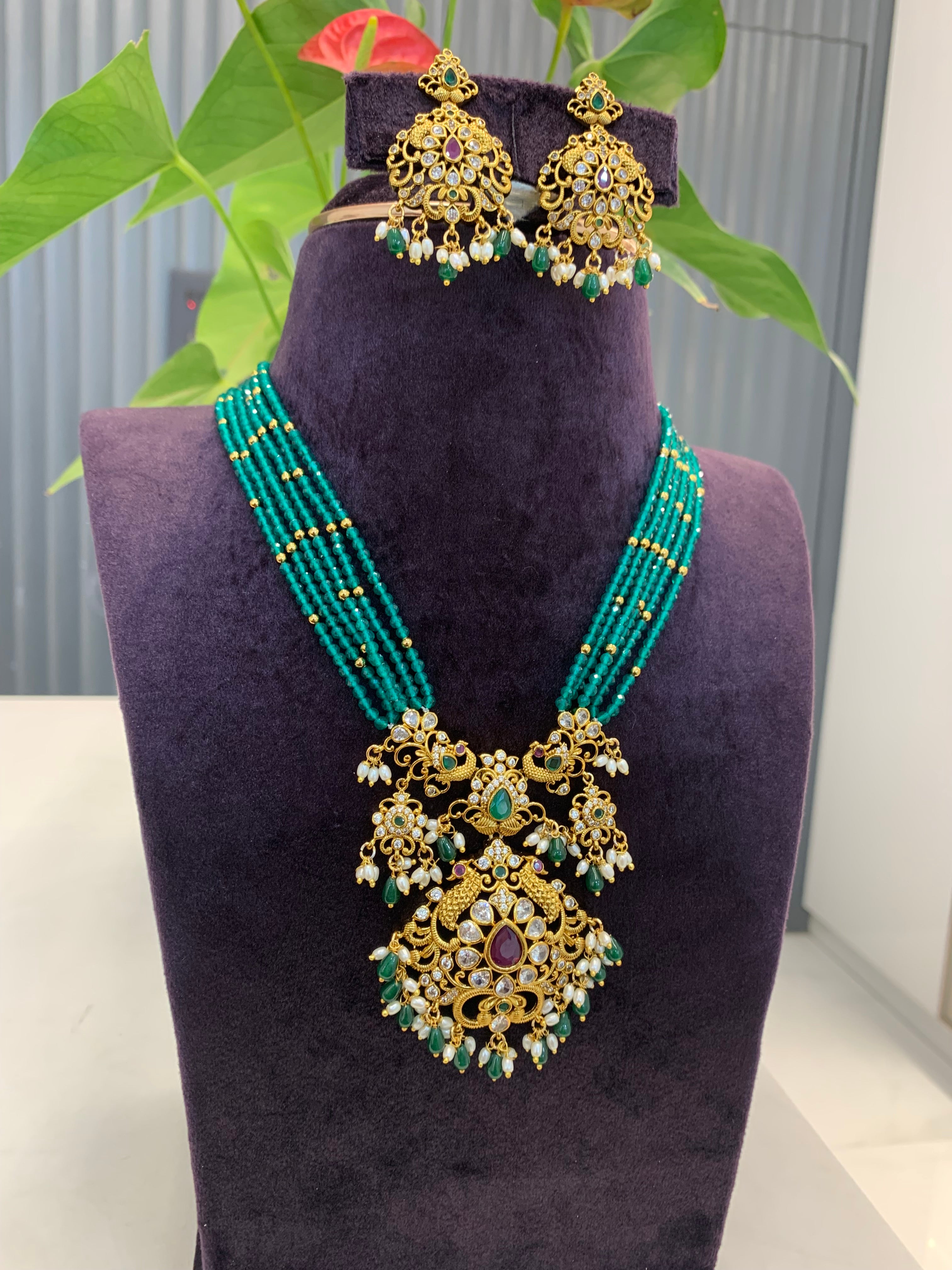 Beautiful Nakshi Locket set with crystal beads 16-18 inches