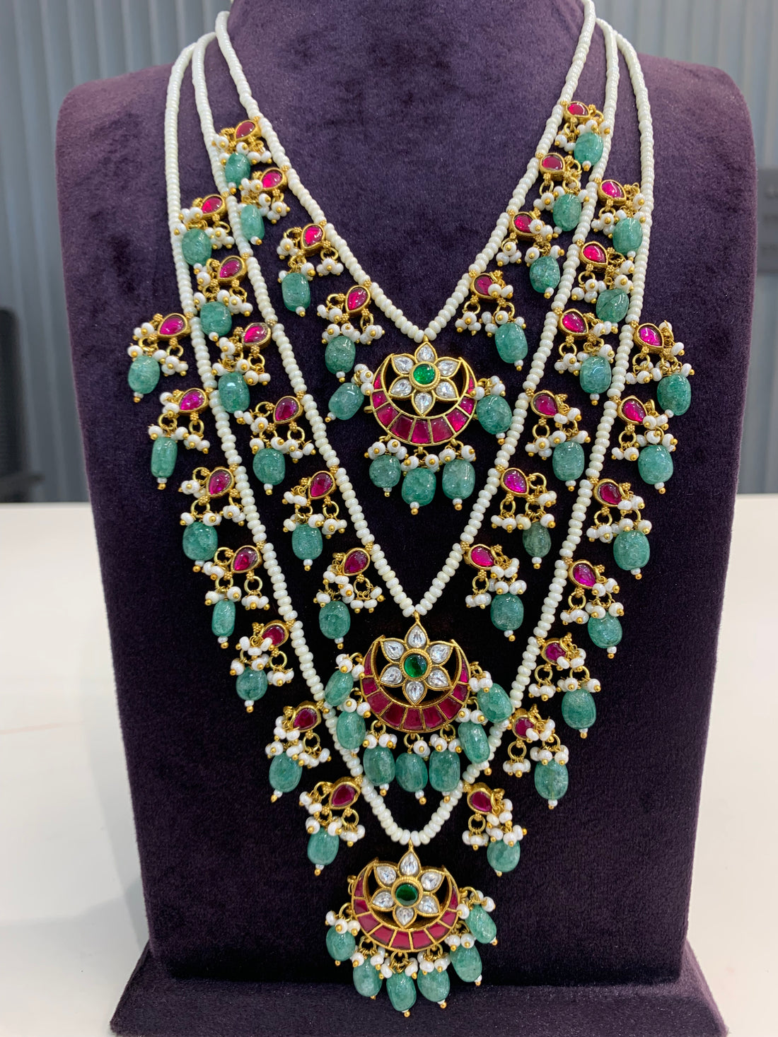 Beautiful Heavy 3 layer jadau stone Beads set