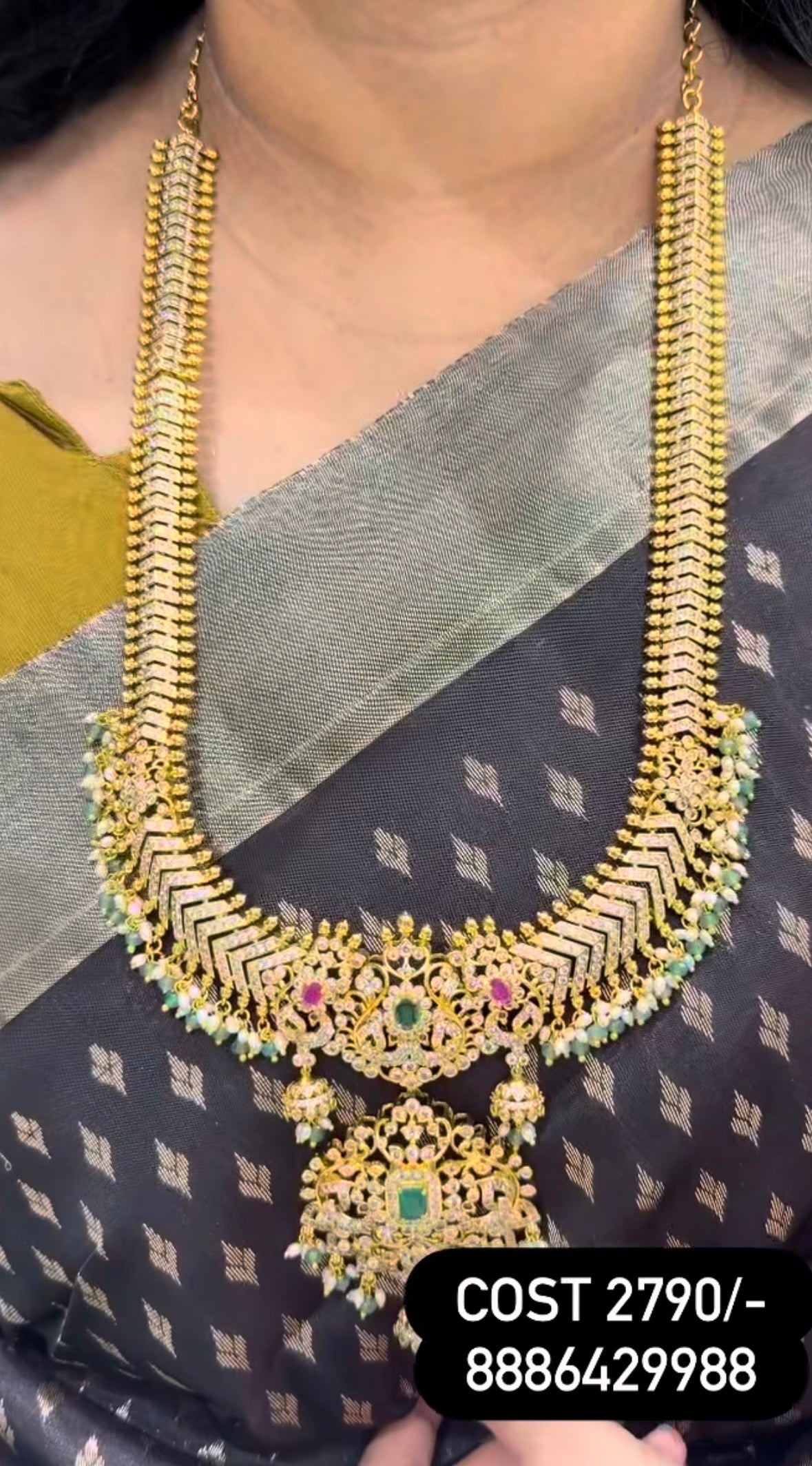 Beautiful customised jilebi pattern multi stone long haram