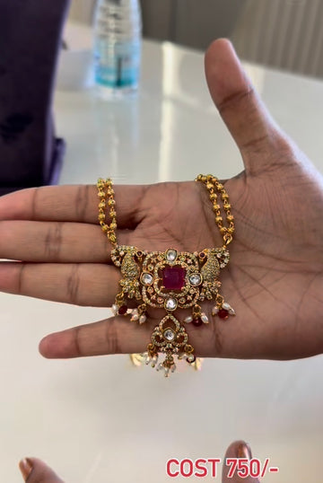 Beautiful customised 2 line gold ball chain with moissanite stone pendant