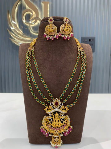 Beautiful green stone 3D long haram with 3 layers