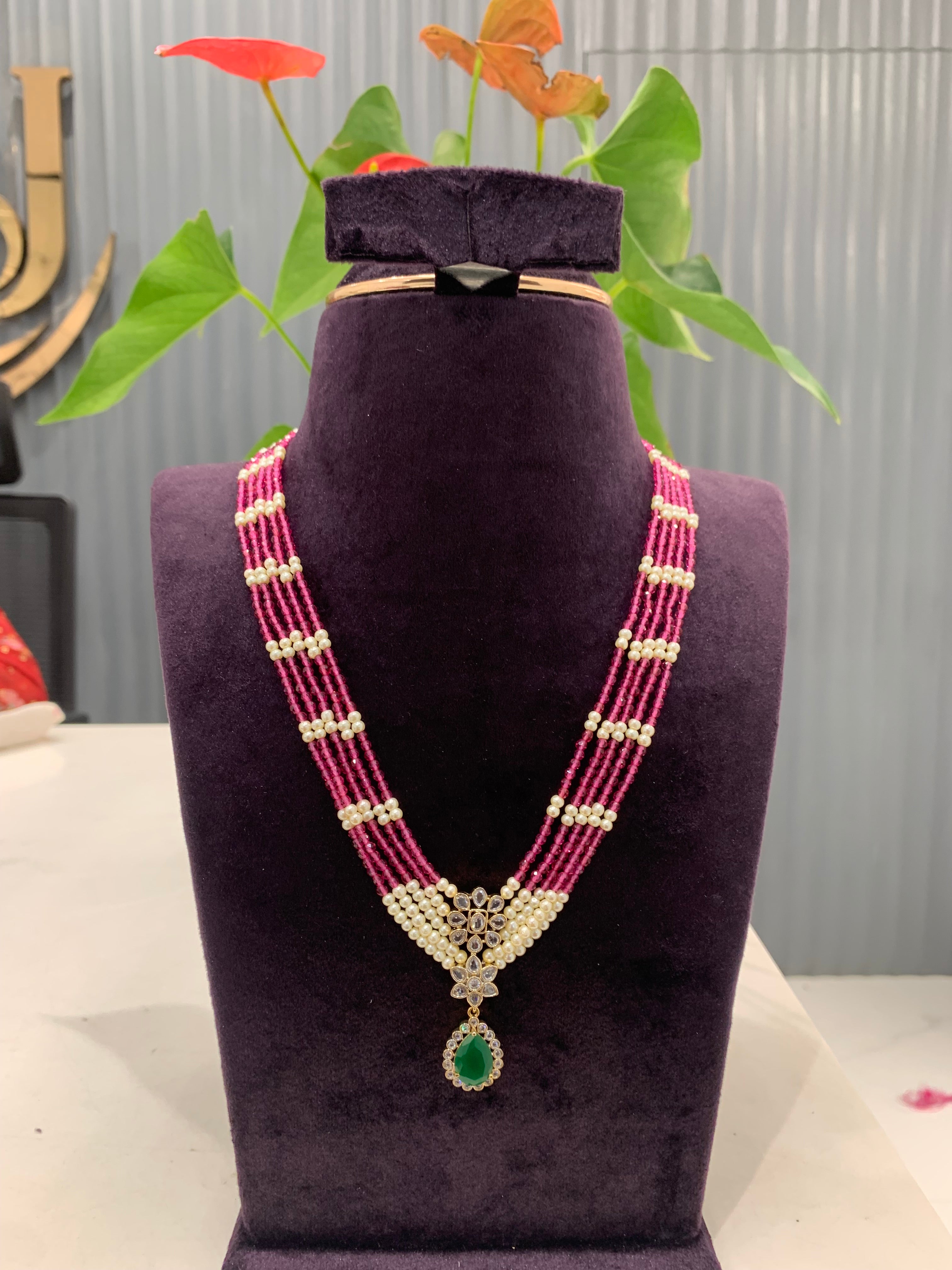 Beautiful Gj locket with Pink crystal beads set