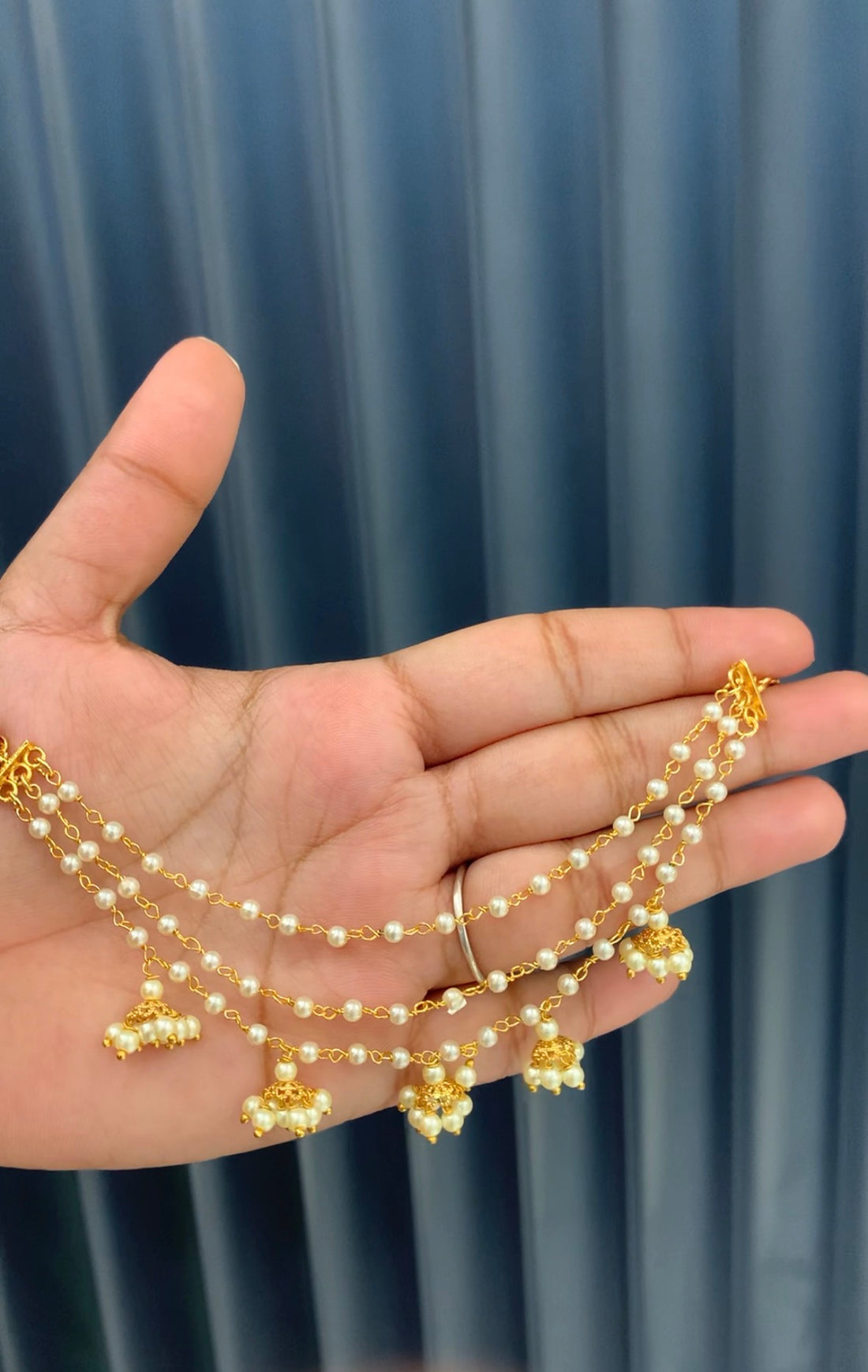 Beautiful handmade 3 line pearls &butta style champaswaralu