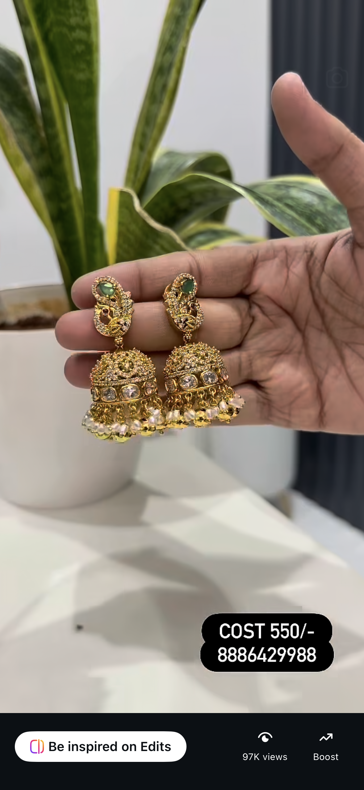 Beautiful Green stone peacock Goldball making Jumkies