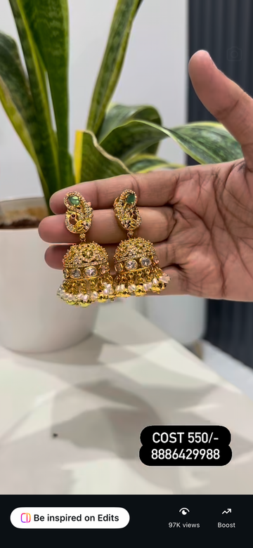 Beautiful Green stone peacock Goldball making Jumkies
