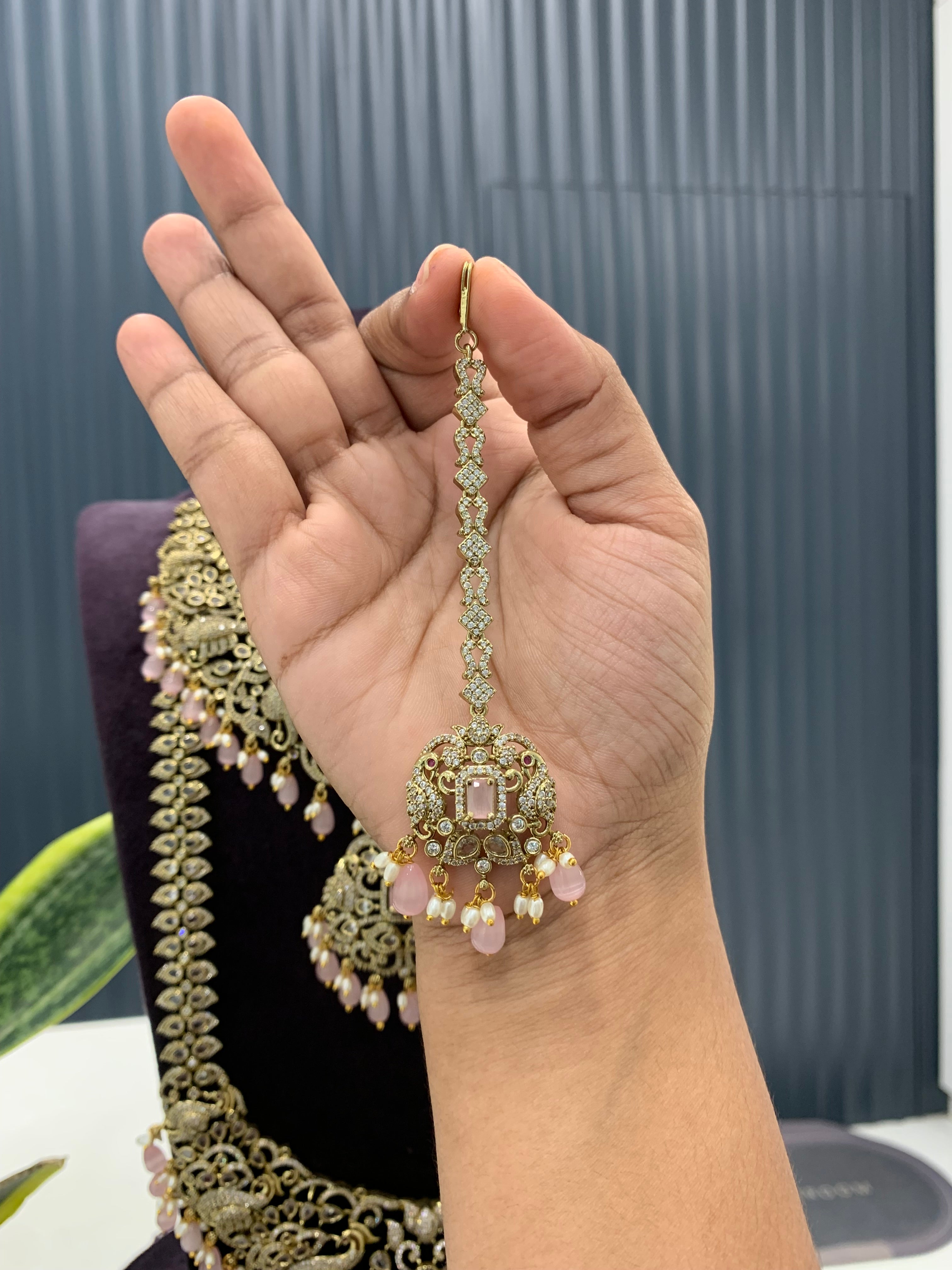 Beautiful Hevay Full Bridal Combo set Necklace Haram Vadanam Earrings and tikka