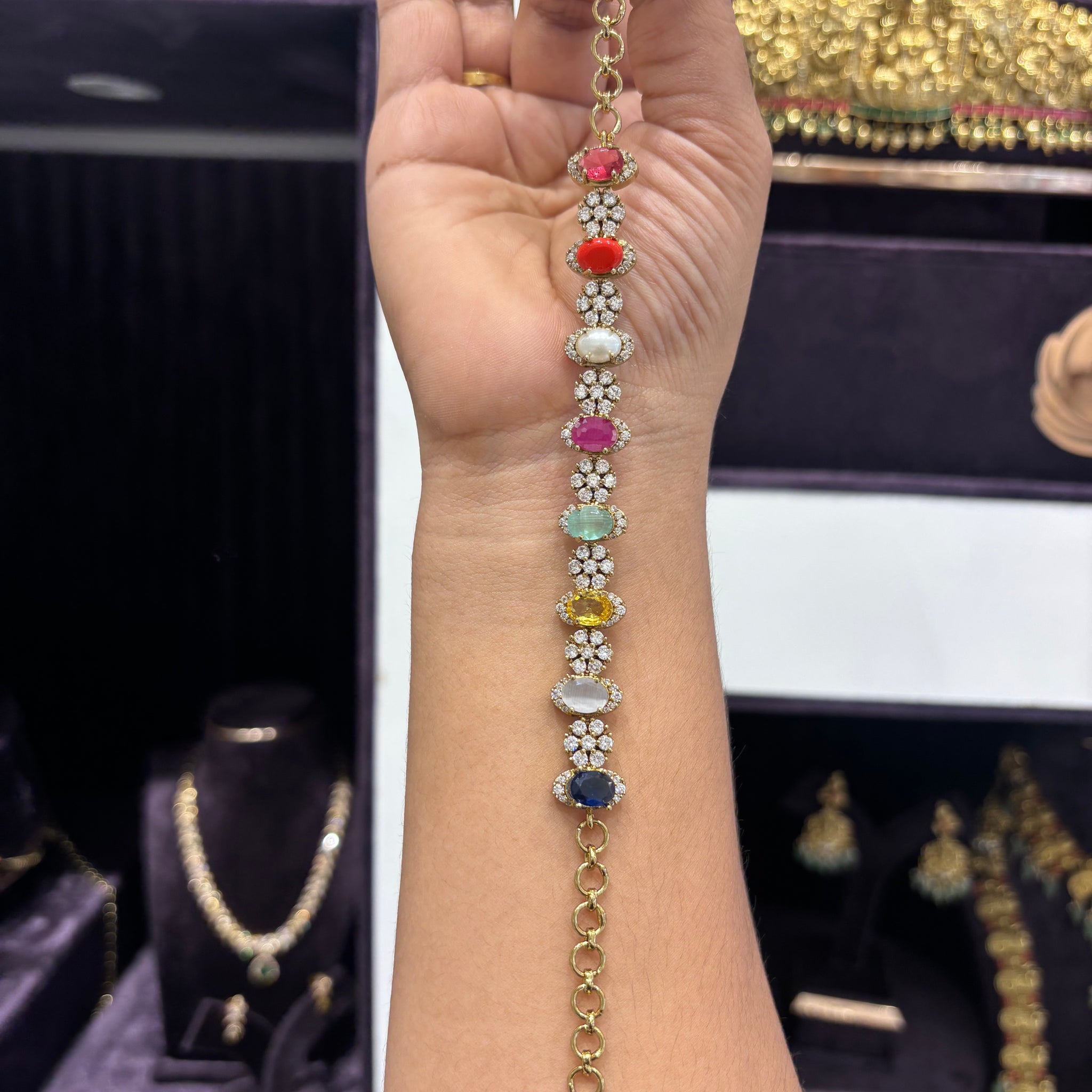 Navarathna Stone Bracelet (free size)