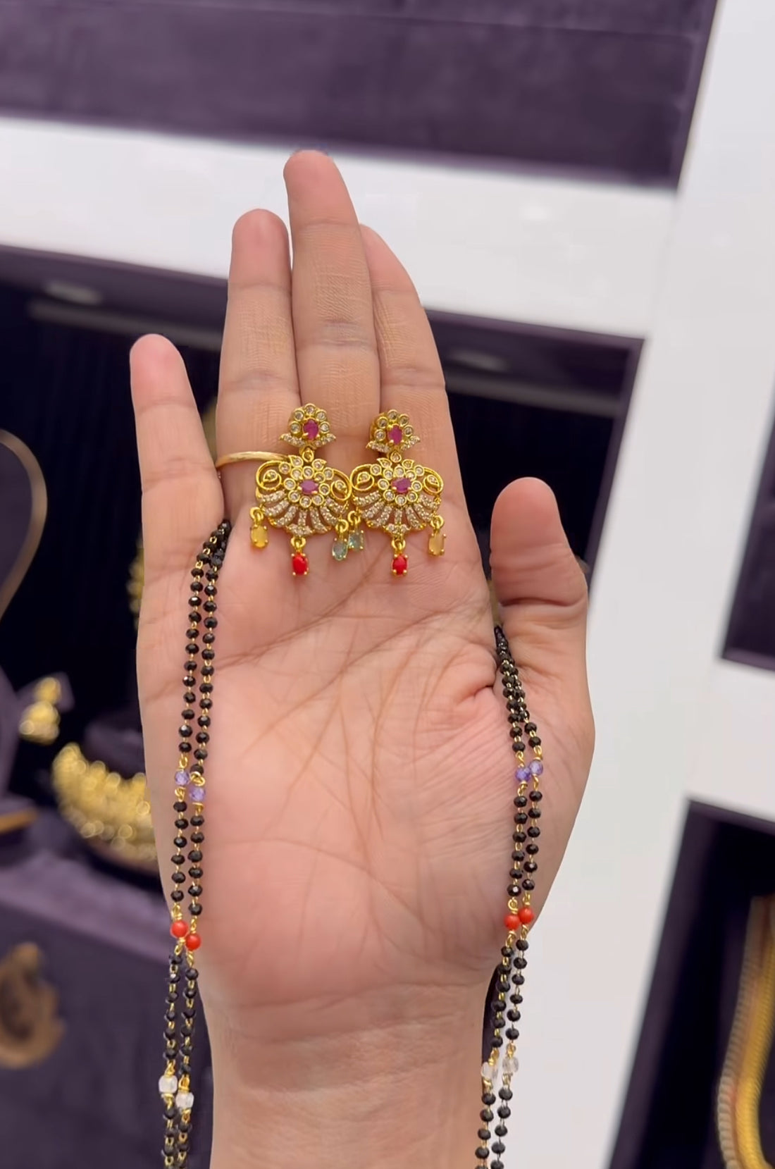 Beautiful customised navarathana style long blackbeads