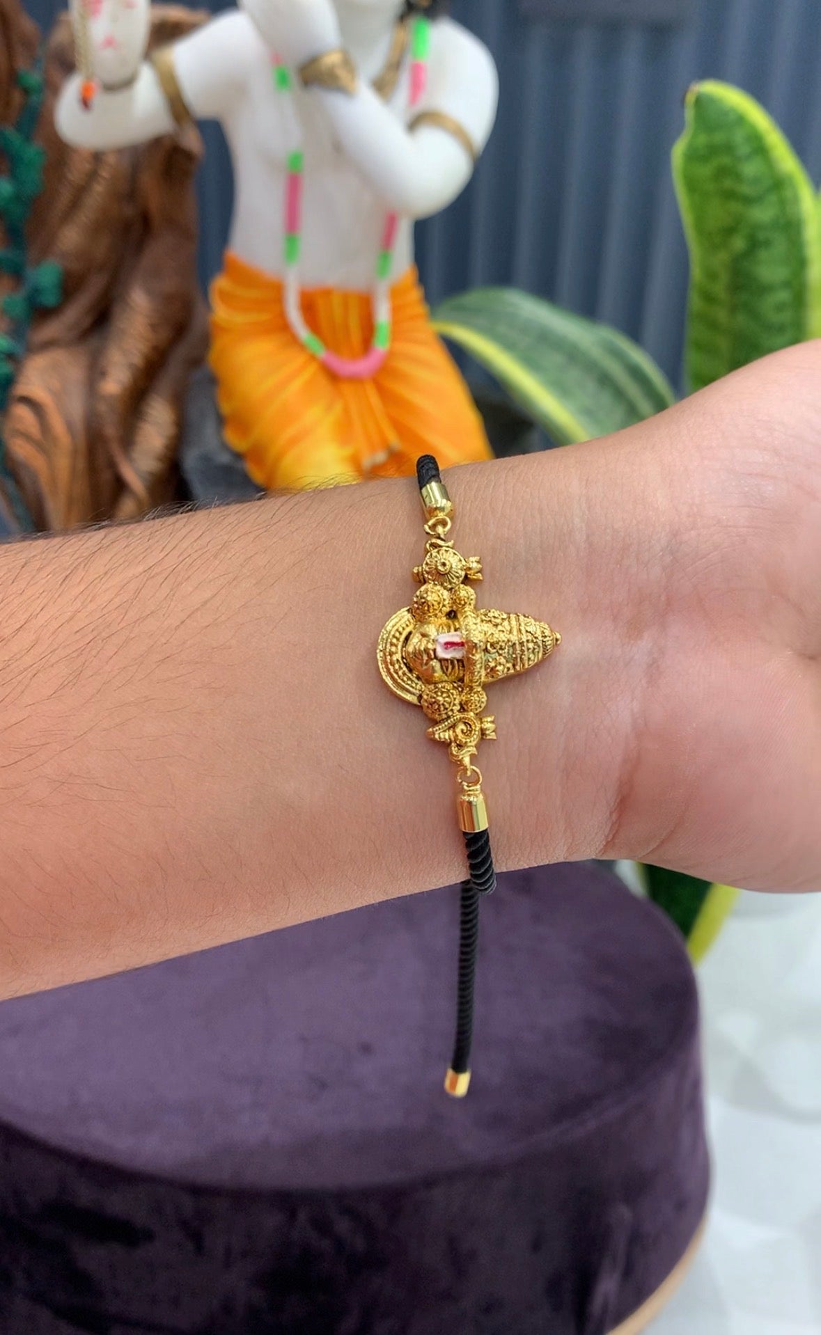 Beautiful Venkateswara swami bracelet with adjustable black thread (prebook 5-10 days)