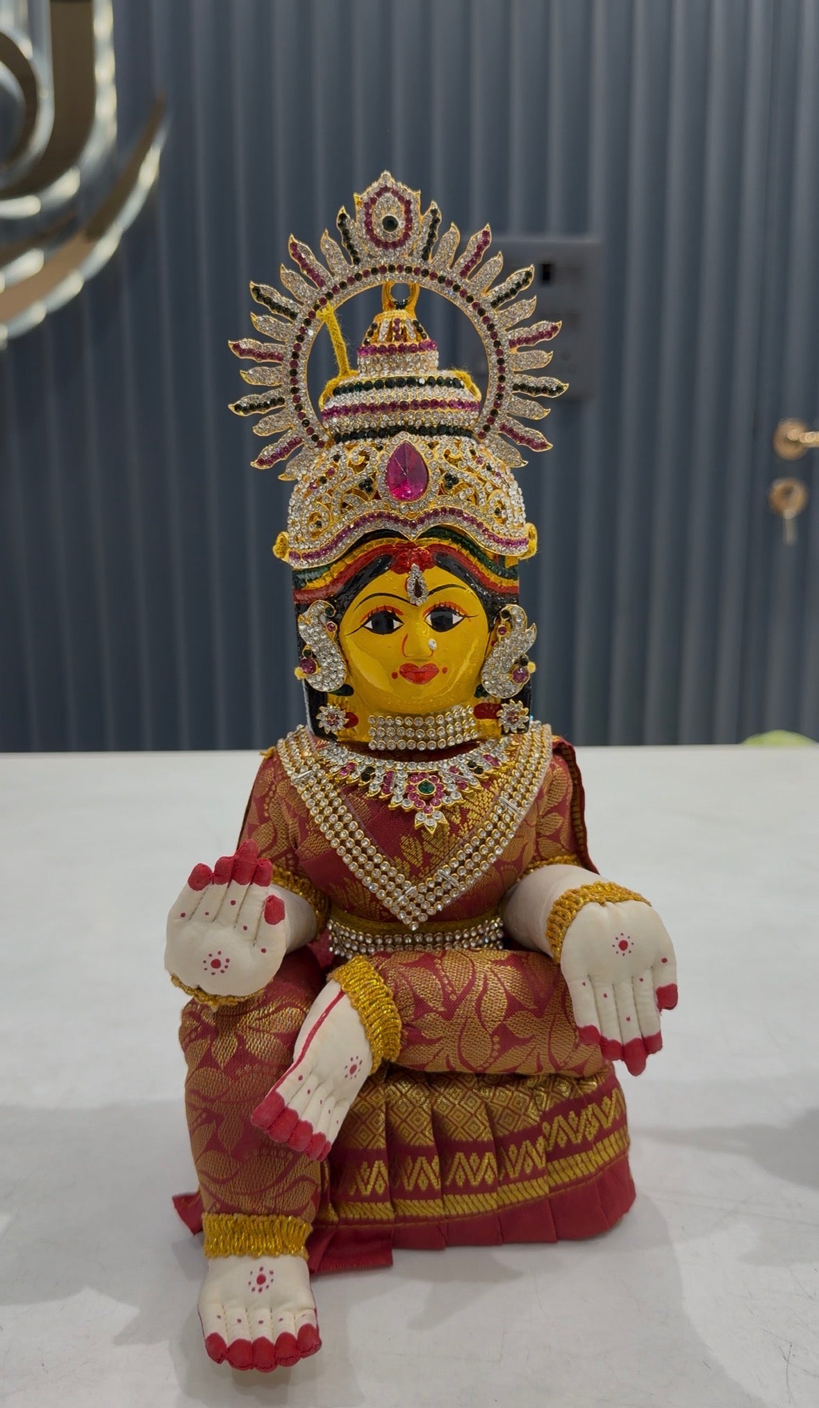 Beautiful meroon colour ammavari idol height 13 inchs with face width 6inchs