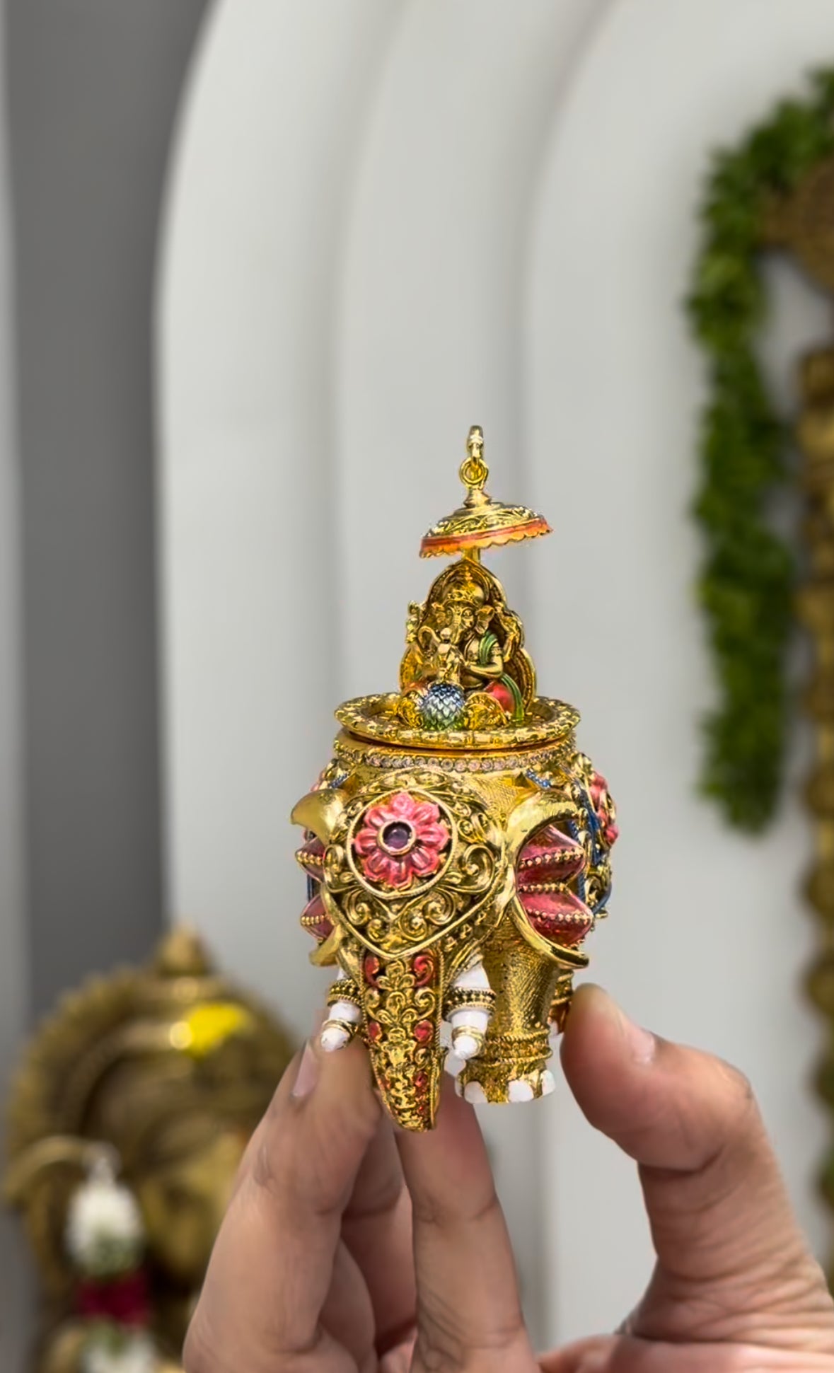 Beautiful Ganesha kumkum barini with meenakari work