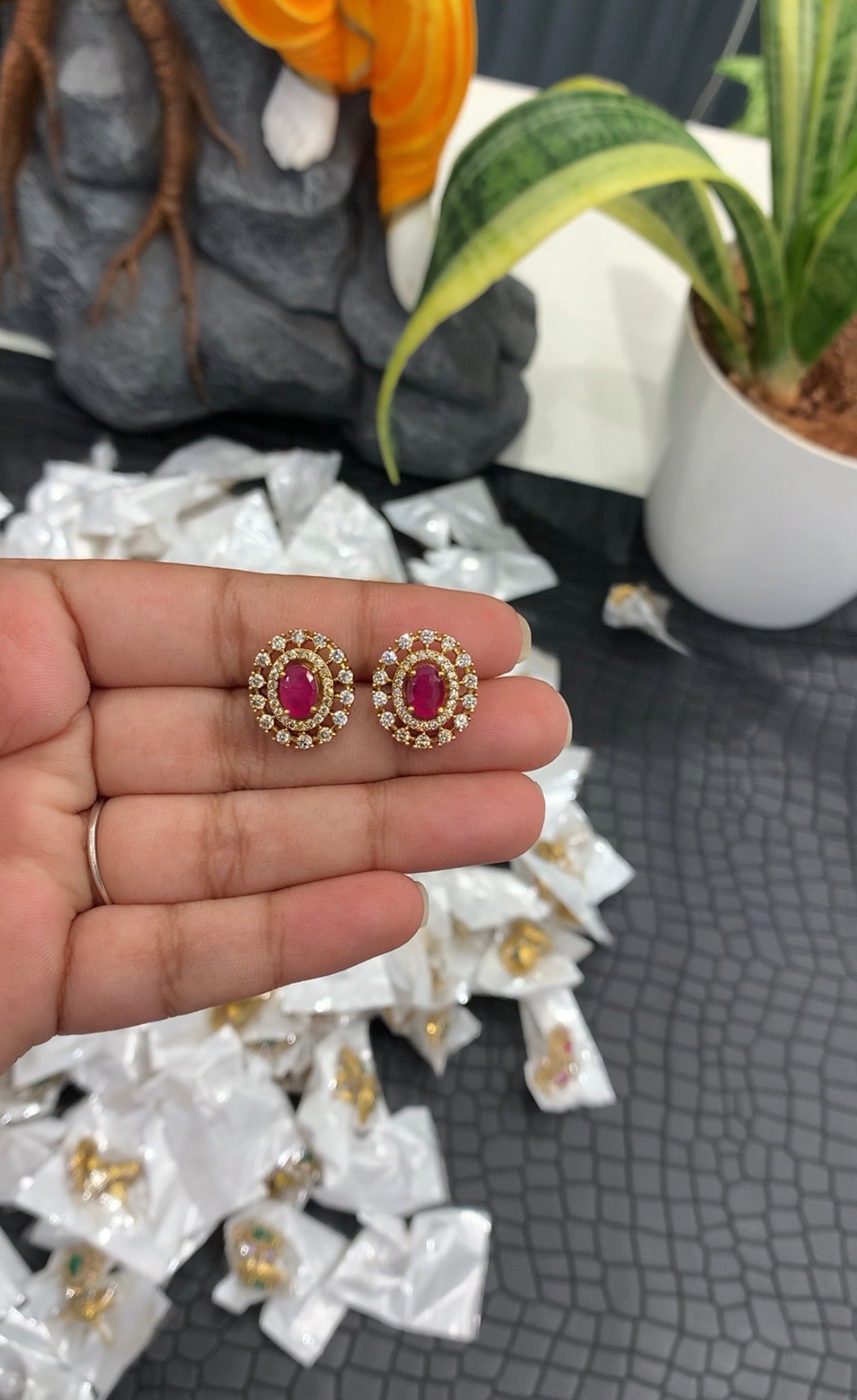 Beautiful ruby stone pushback studs