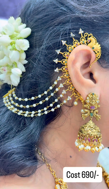 Beautiful back earcuffs model with attached Champaswaralu